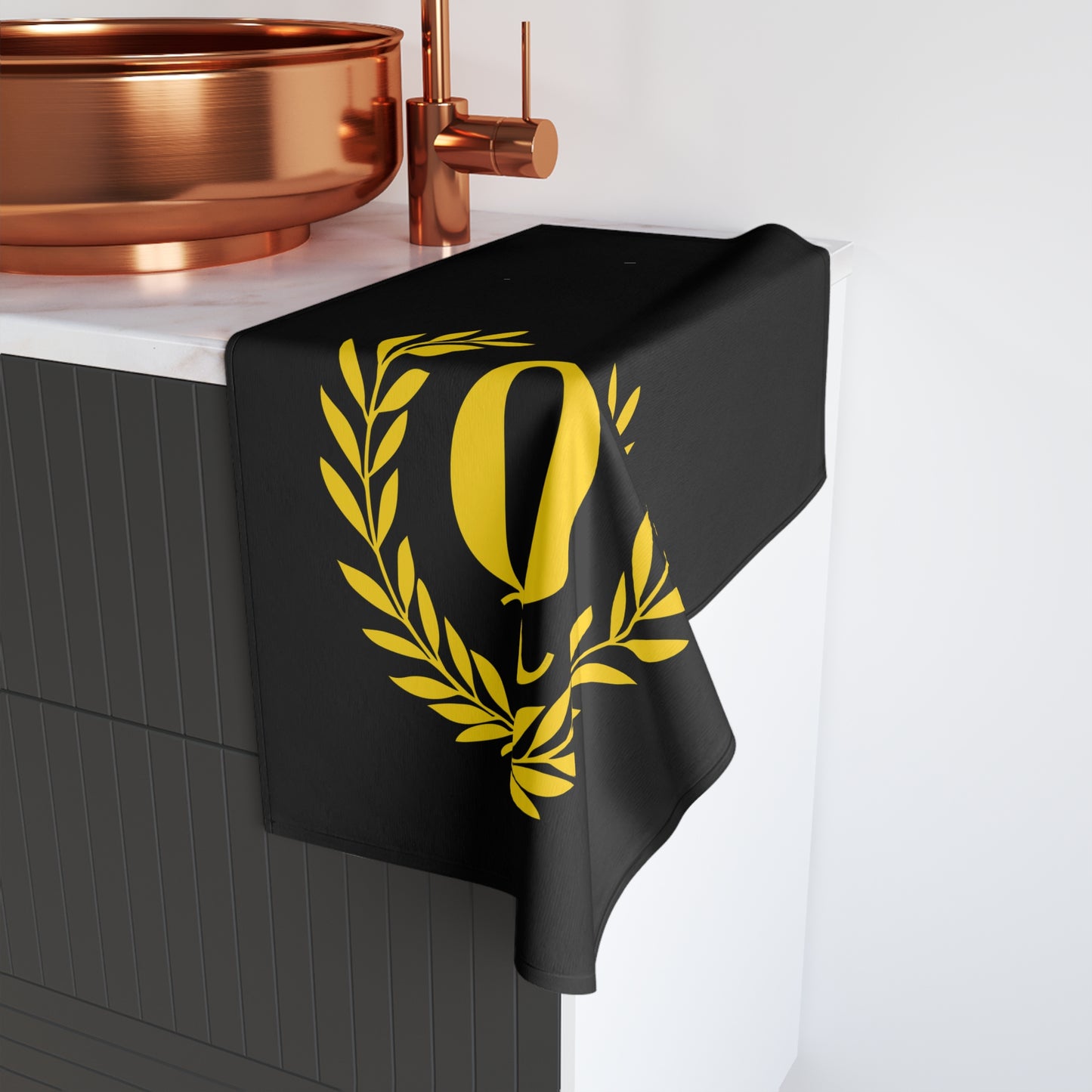 Elegant letter "Q" Gold Laurel Monogram Hand Towel