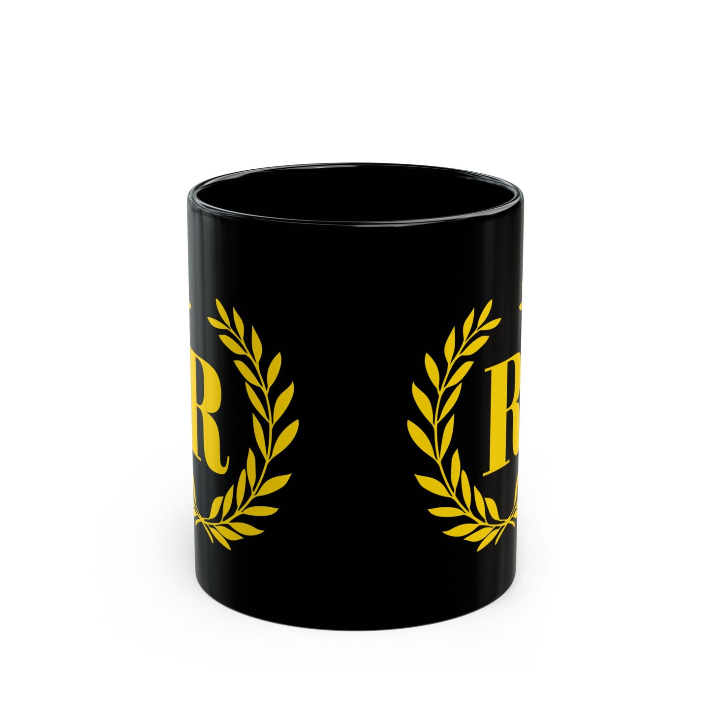 Elegant Letter "R" Laurel Monogram Black Coffee Mug