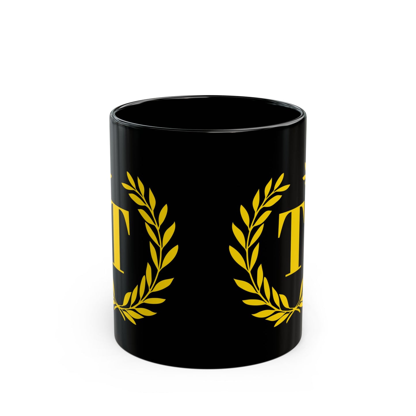 Elegant Letter "T" Laurel Monogram Black Coffee Mug