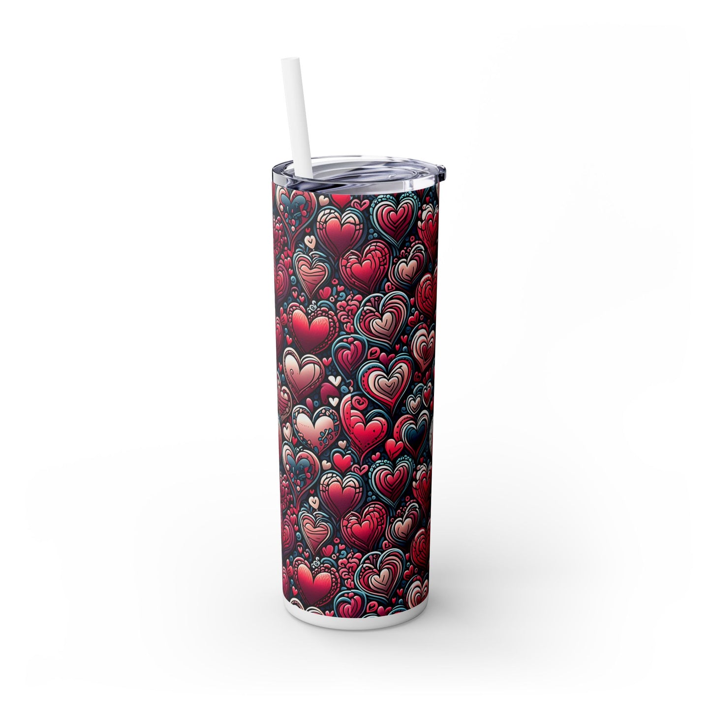 Decorative Heart Pattern - Skinny Tumbler with Straw, 20oz