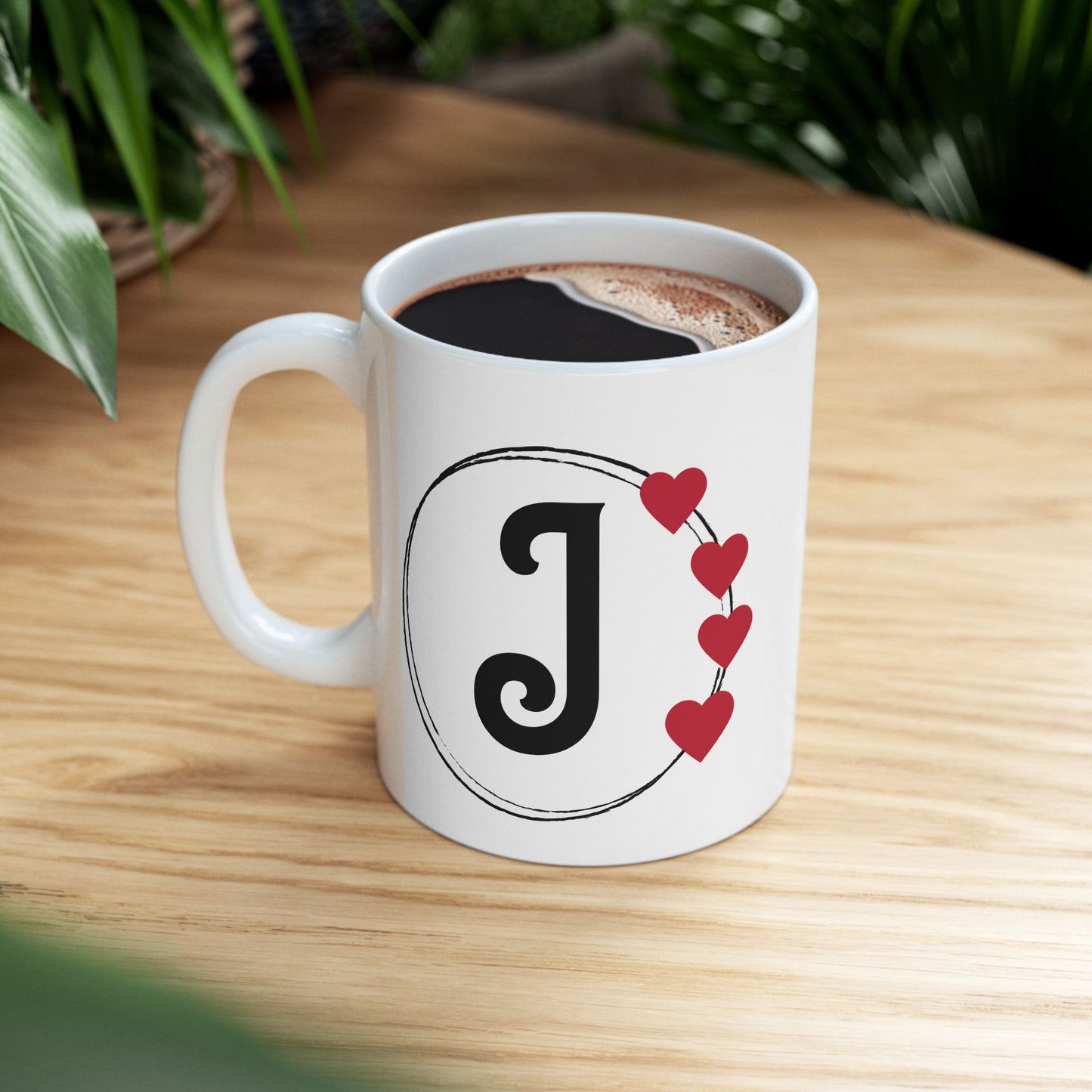 Letter "J" Monogram Heart Design Coffee Mug