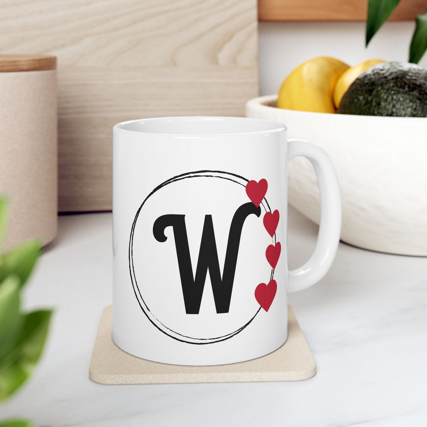 Letter "W" Monogram Heart Design Coffee Mug