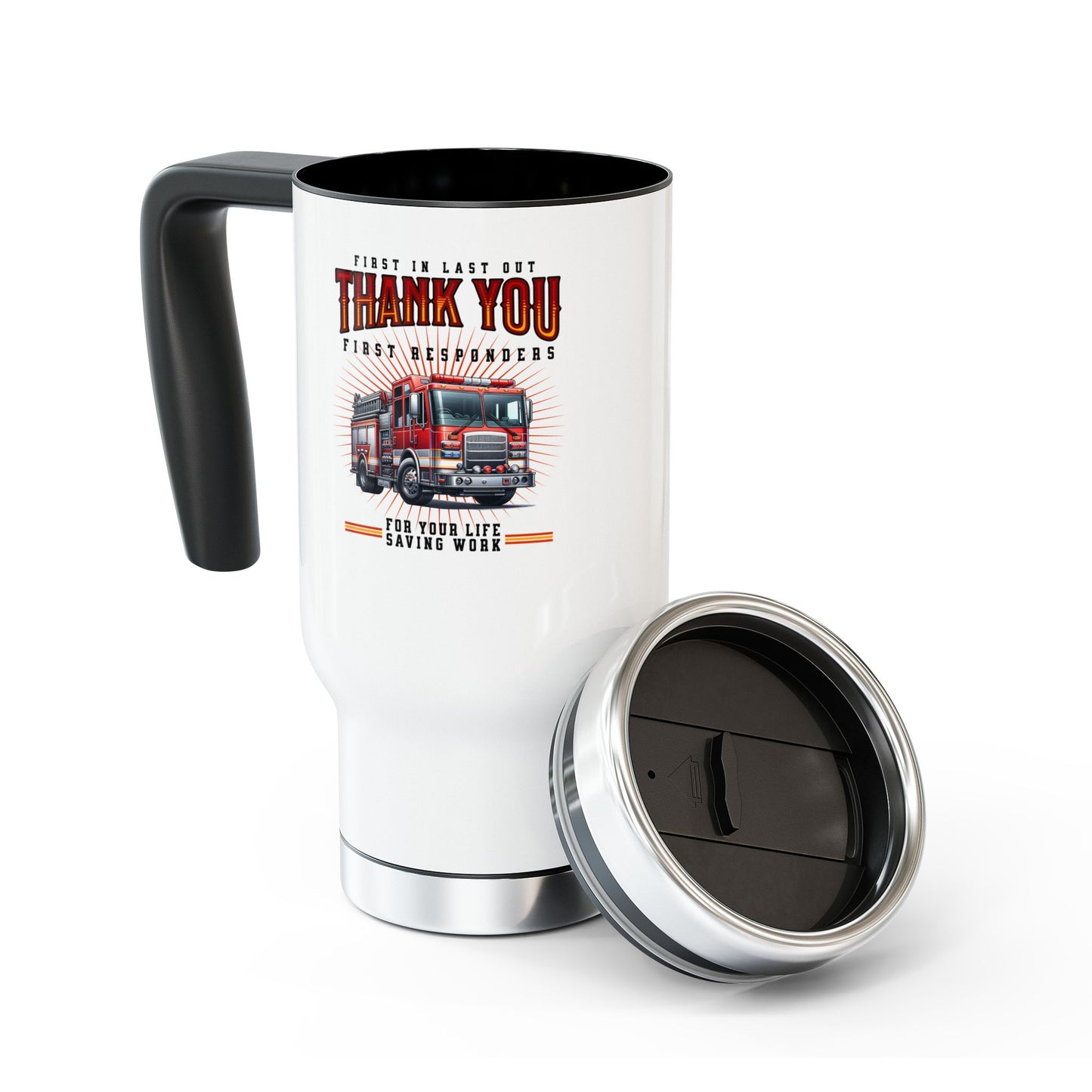 Thank You First Responders Stainless Steel Travel Mug with Handle, 14oz