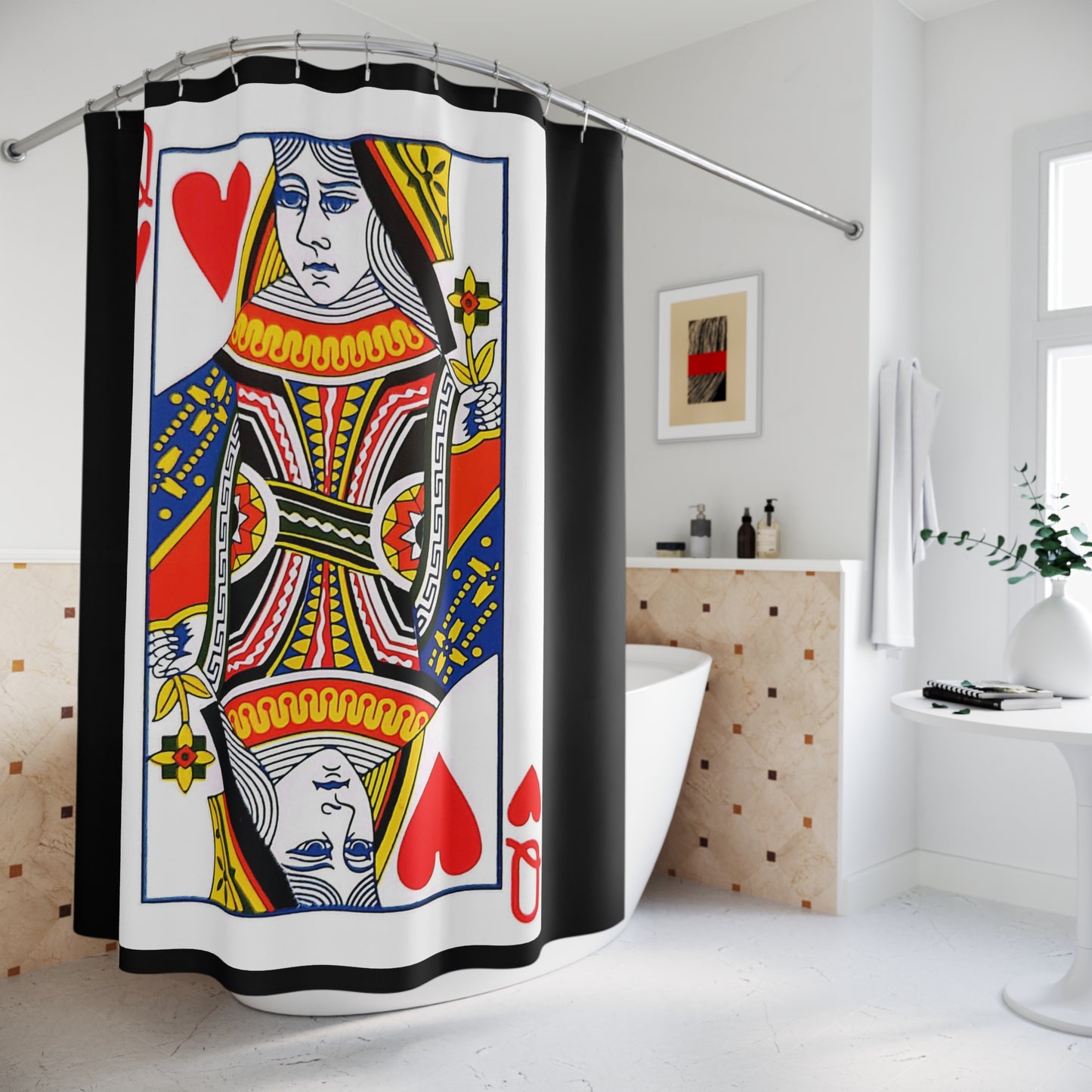 Queen of Hearts Playing Card - Shower Curtain - Black