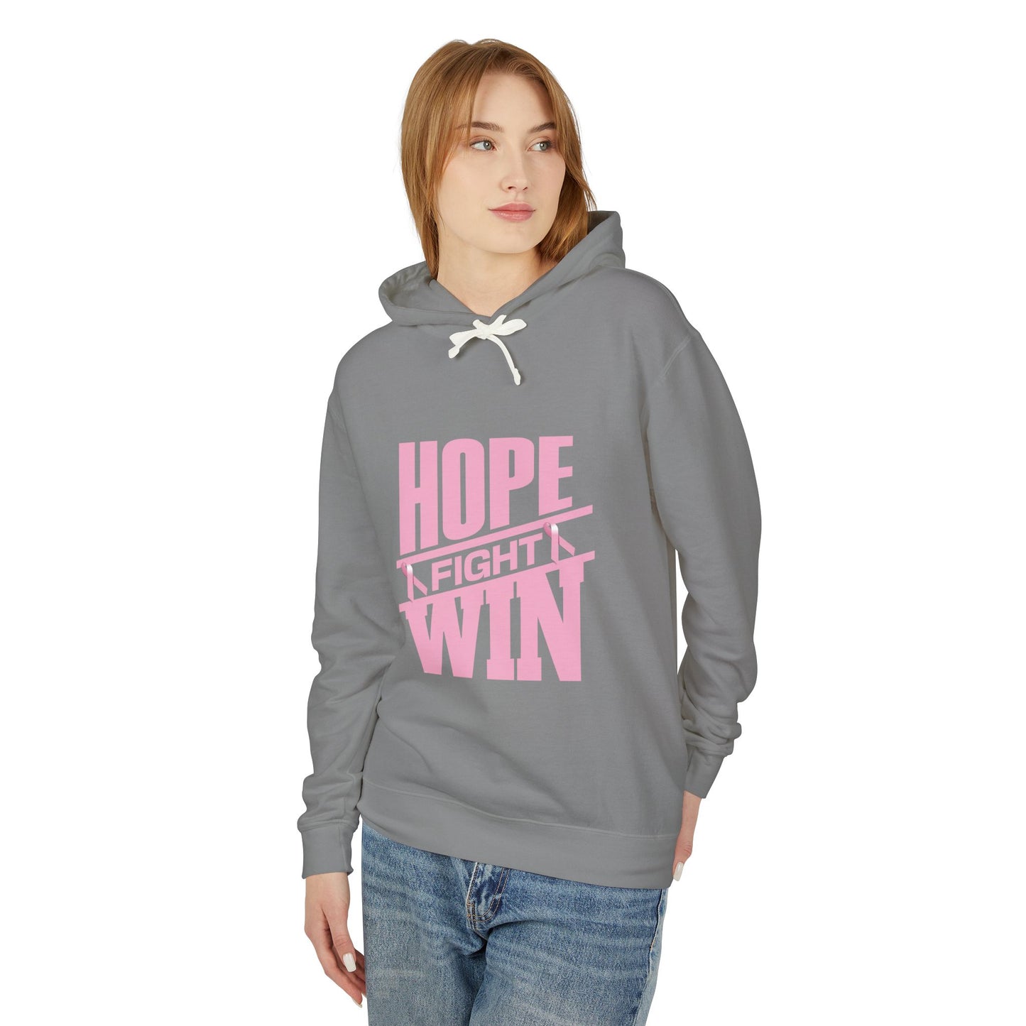 Hope, Fight, Win - Breast Cancer Survivor Lightweight Hooded Sweatshirt