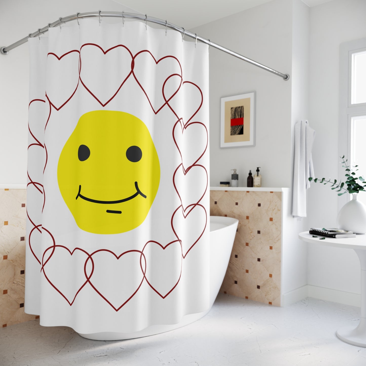 Smiley Face Heart Shower Curtain