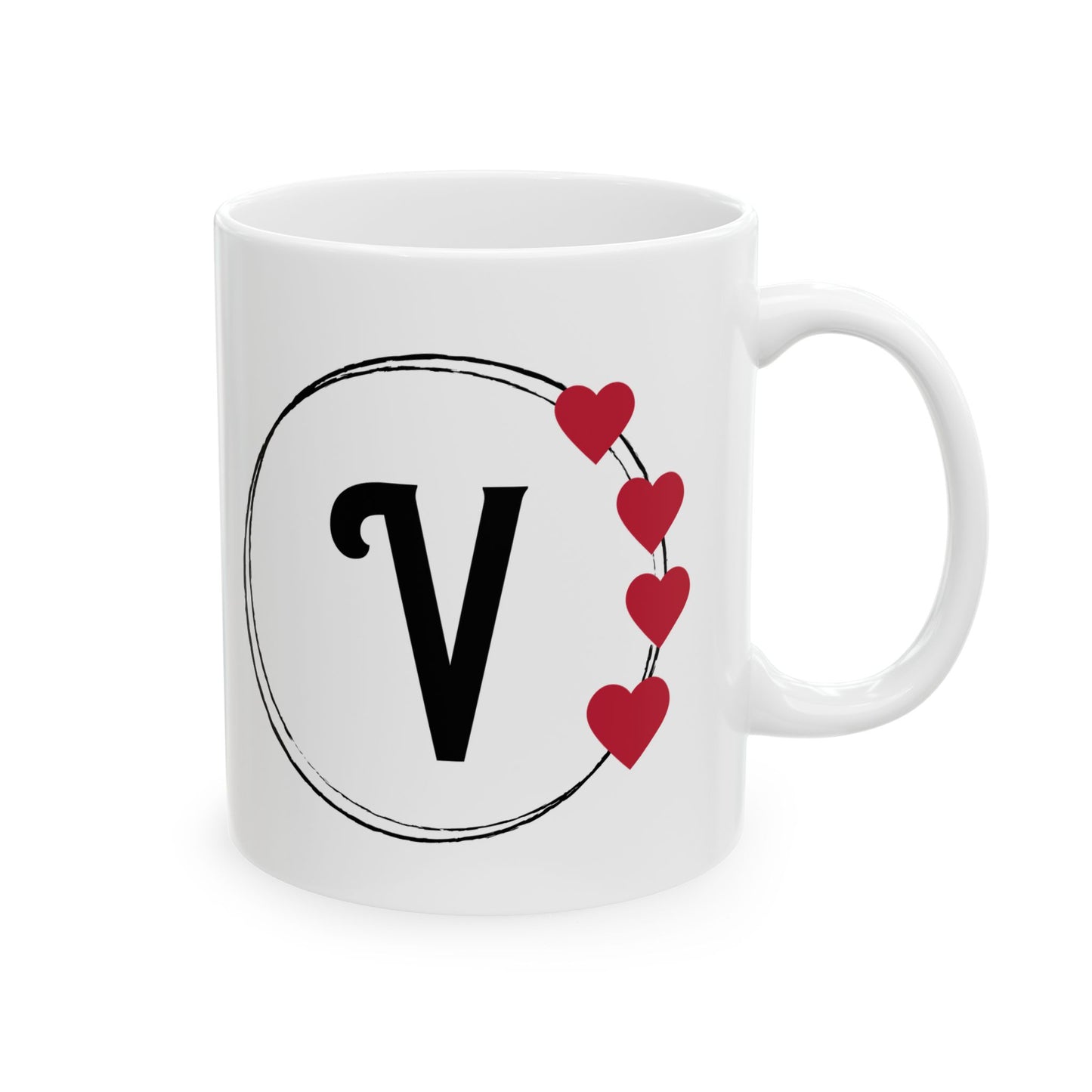 Letter "V" Monogram Heart Design Coffee Mug