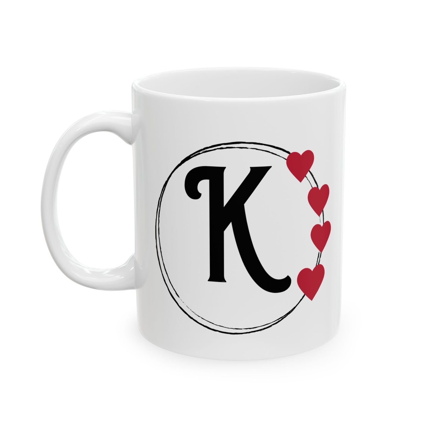 Letter "K" Monogram Heart Design Coffee Mug