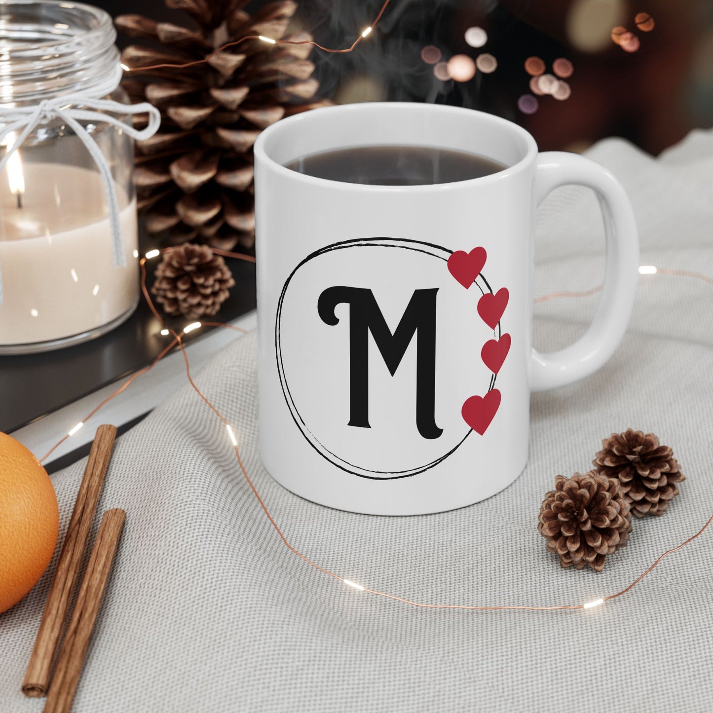 Letter "M" Monogram Heart Design Coffee Mug