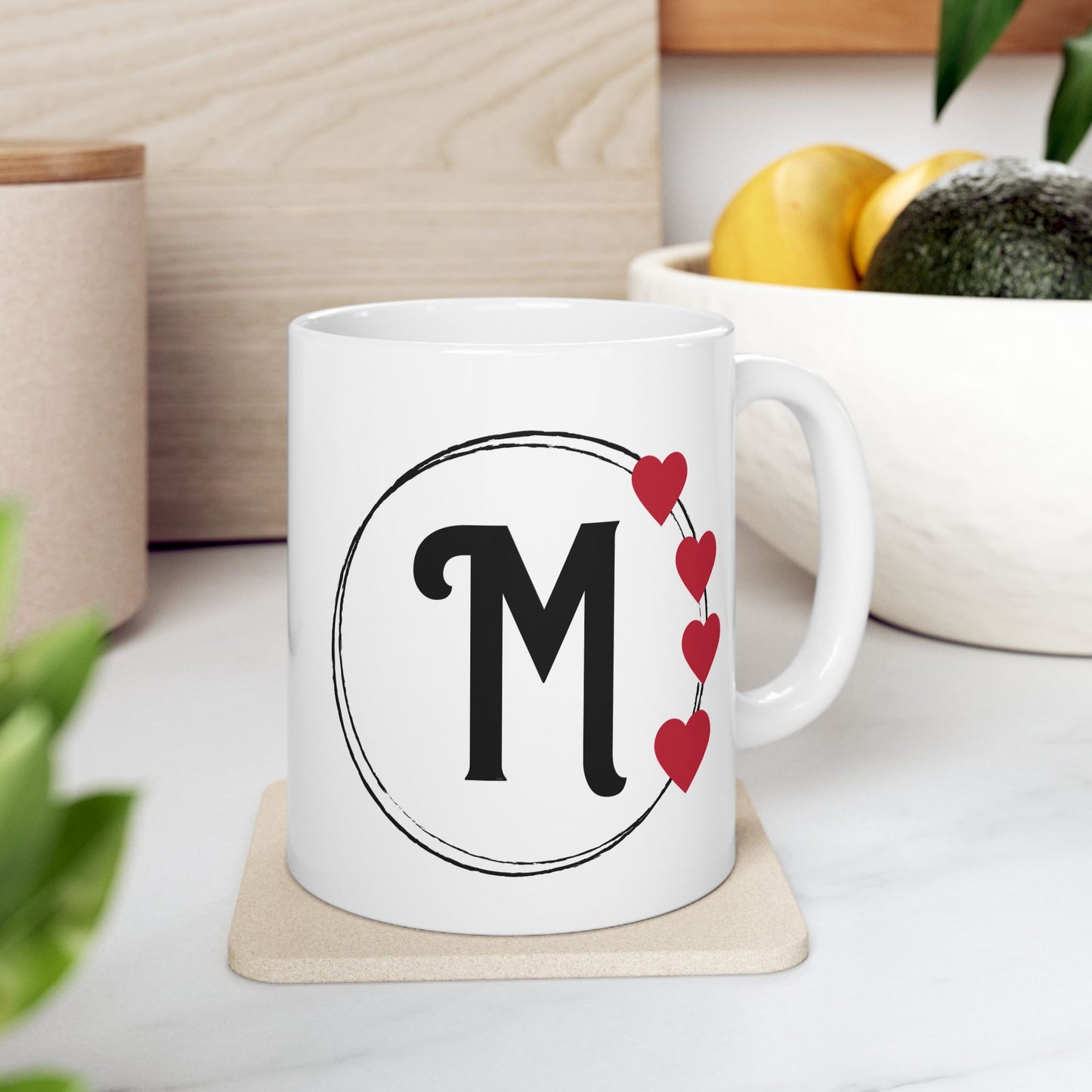 Letter "M" Monogram Heart Design Coffee Mug
