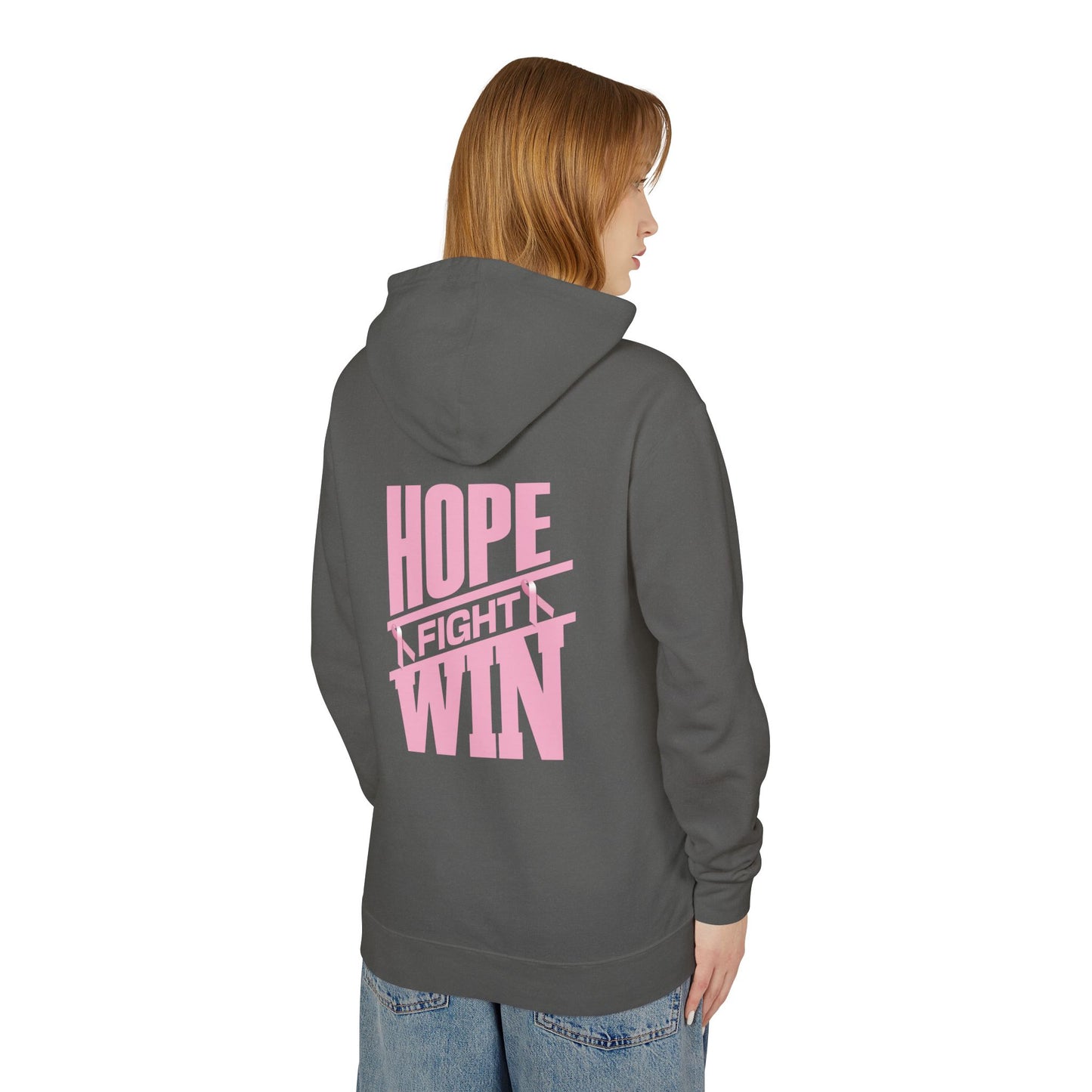 Hope, Fight, Win - Breast Cancer Survivor Lightweight Hooded Sweatshirt