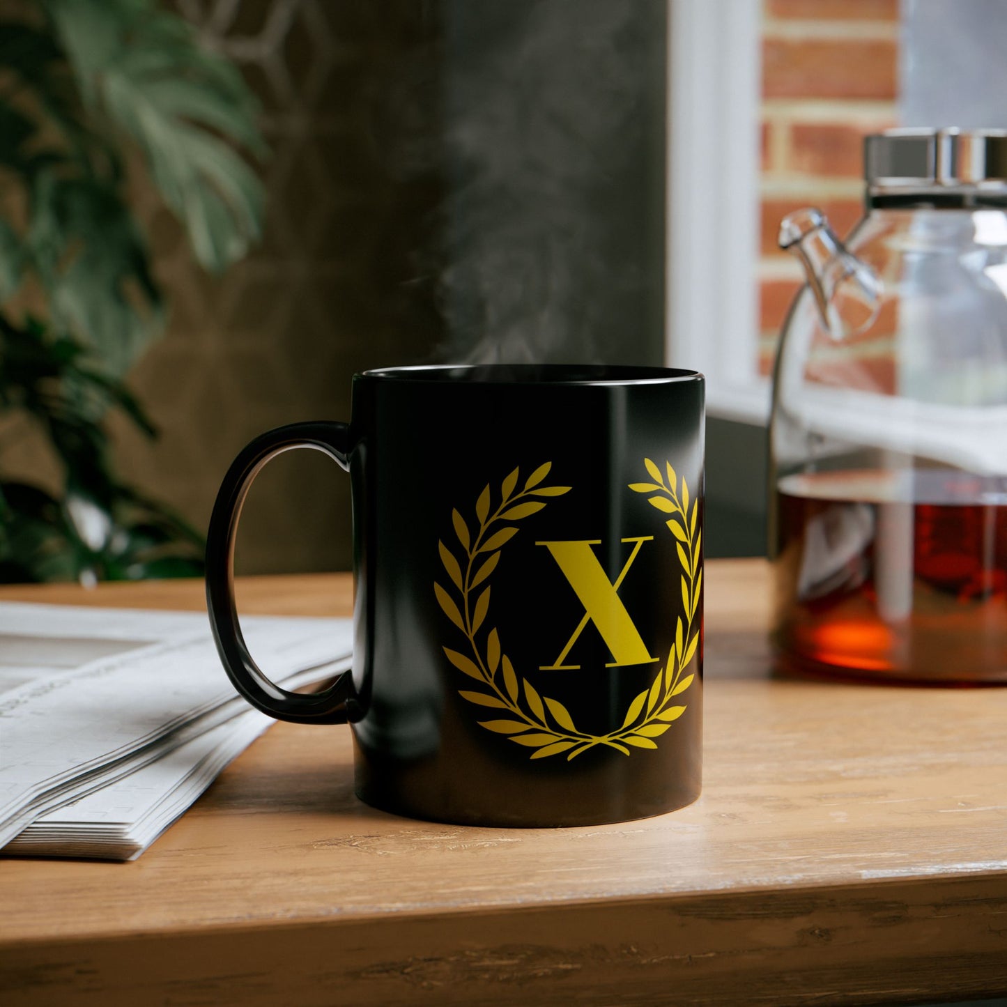 Elegant Letter "X" Laurel Monogram Black Coffee Mug