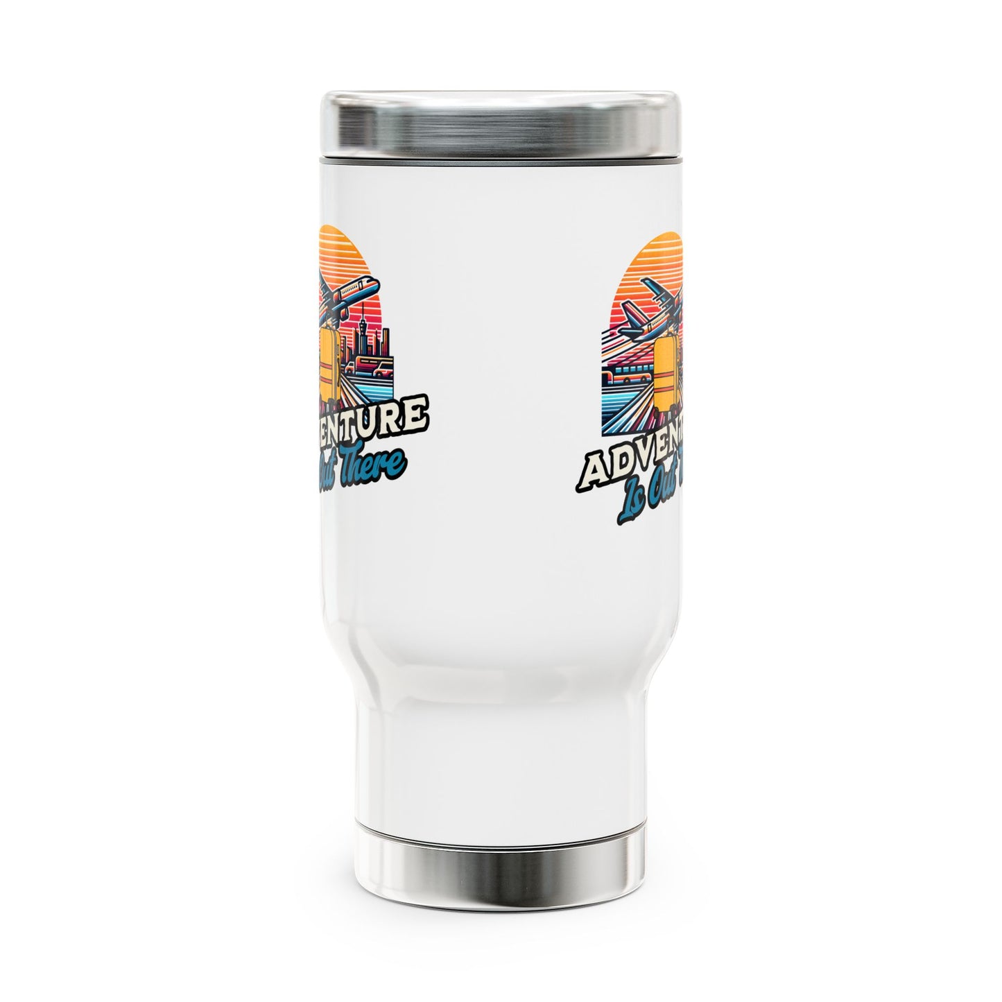 Adventure is Out There - Stainless Steel Travel Mug with Handle, 14oz