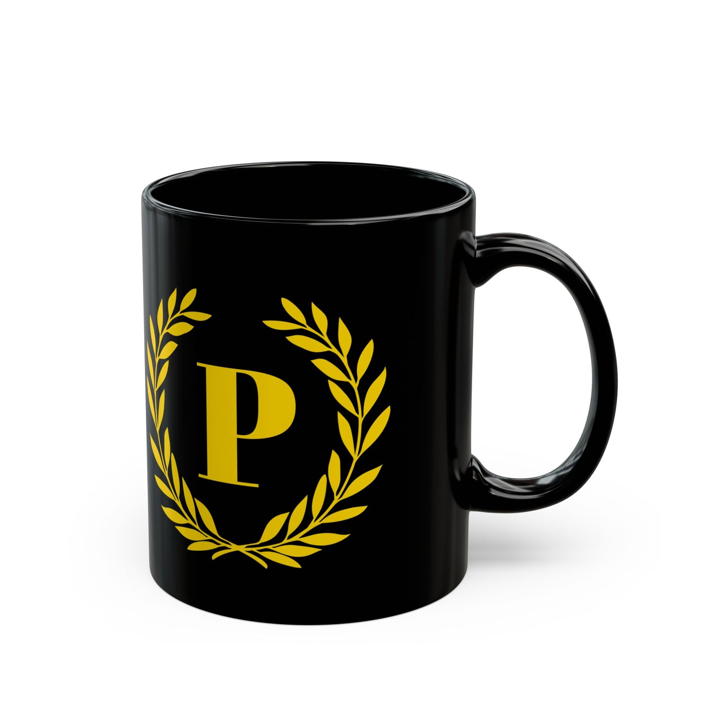 Elegant Letter "P" Laurel Monogram Black Coffee Mug