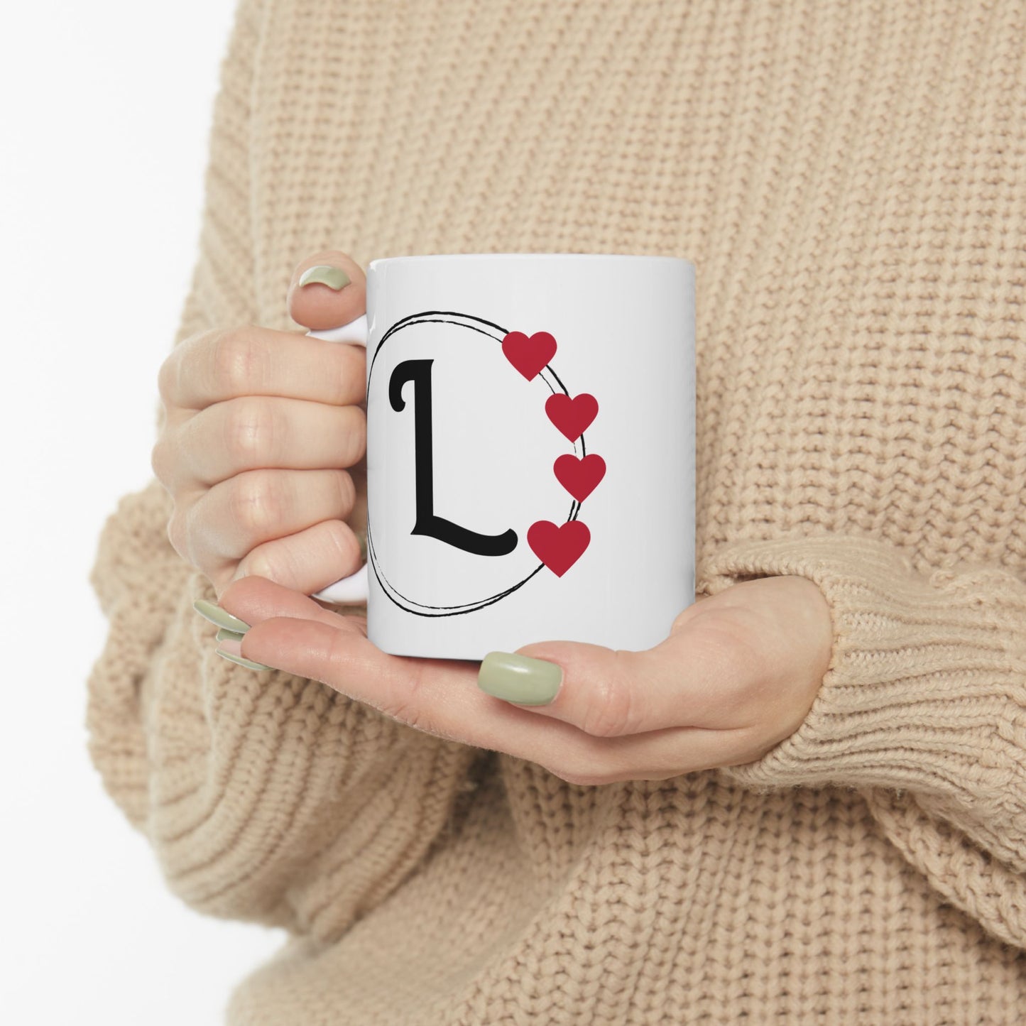 Letter "L" Monogram Heart Design Coffee Mug