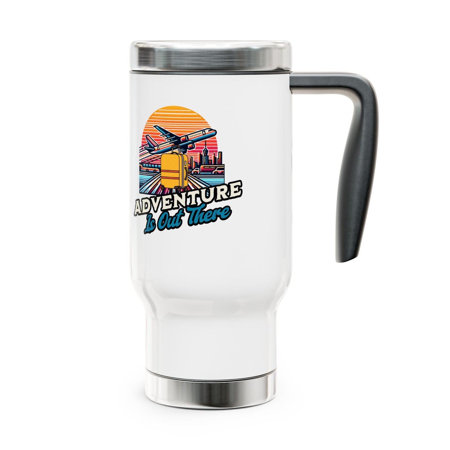 Adventure is Out There - Stainless Steel Travel Mug with Handle, 14oz
