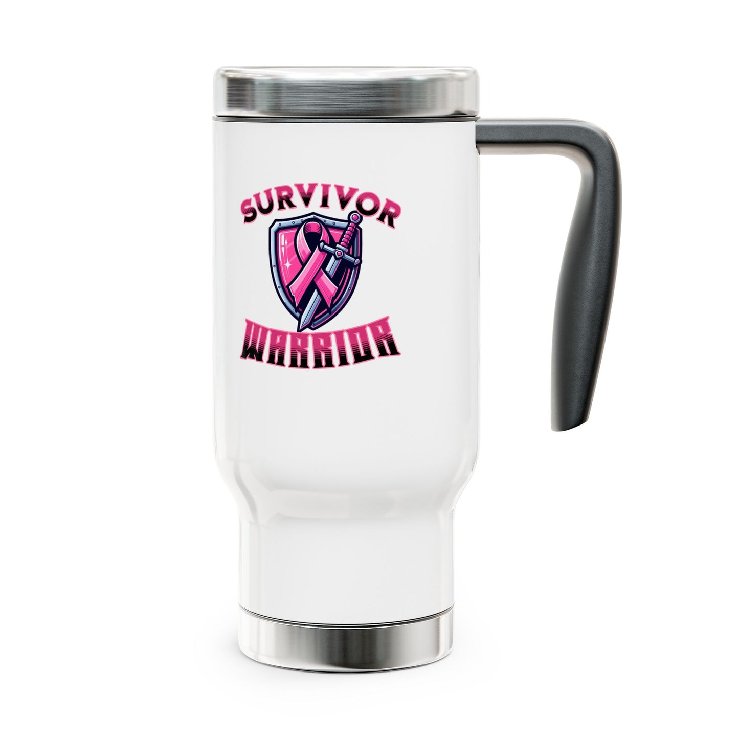 Survivor Warrior Breast Cancer Survivor Stainless Steel Travel Mug with Handle, 14oz