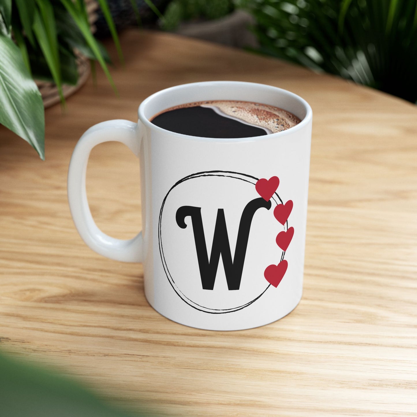 Letter "W" Monogram Heart Design Coffee Mug