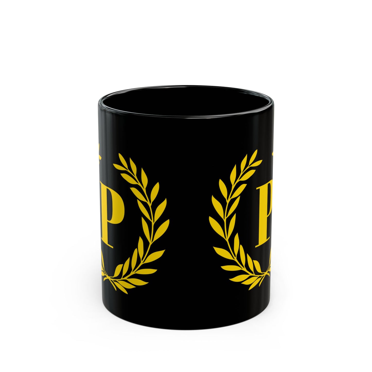 Elegant Letter "P" Laurel Monogram Black Coffee Mug