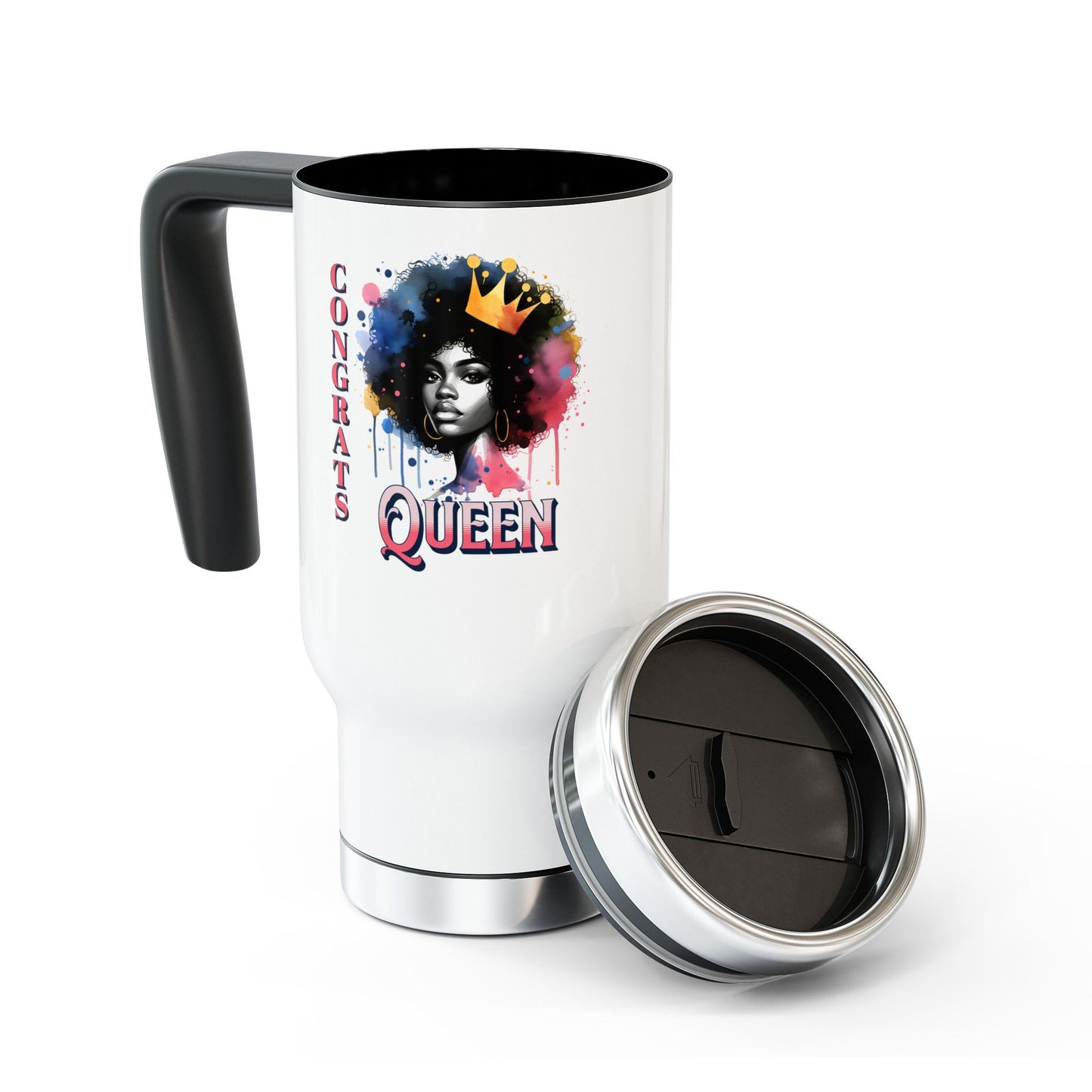 Congrats Queen - Stainless Steel Travel Mug with Handle, 14oz