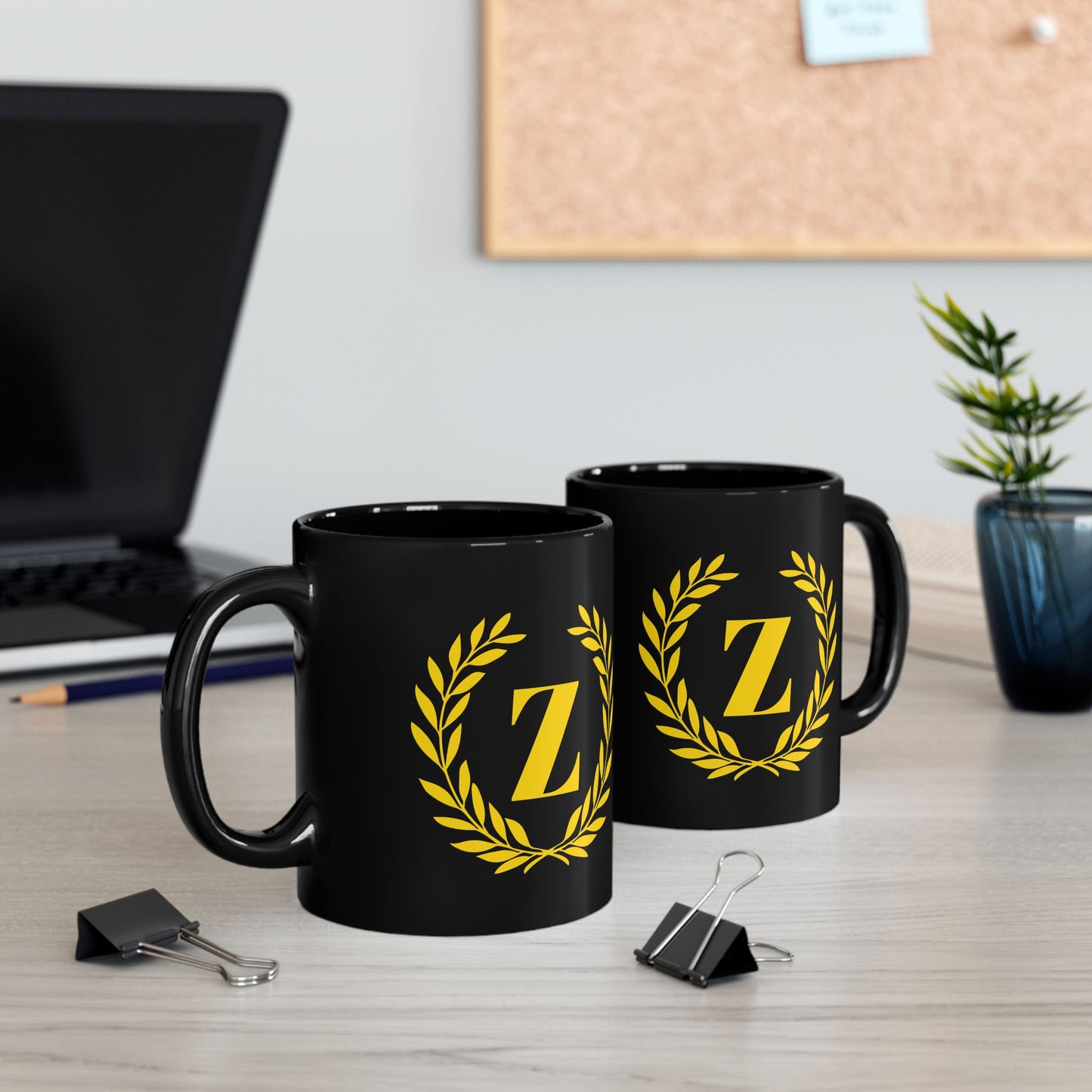 Elegant Letter "Z" Laurel Monogram Black Coffee Mug