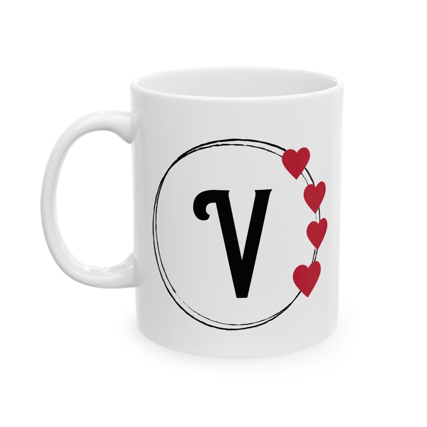 Letter "V" Monogram Heart Design Coffee Mug