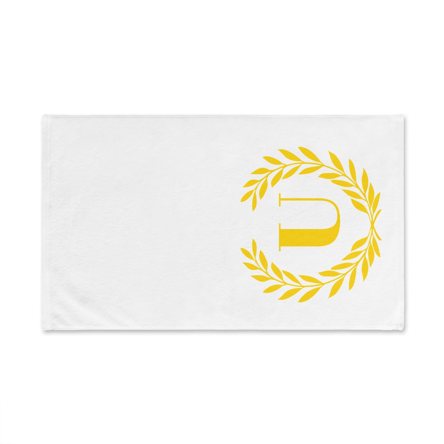 Elegant letter "U" Gold Laurel Monogram White Hand Towel