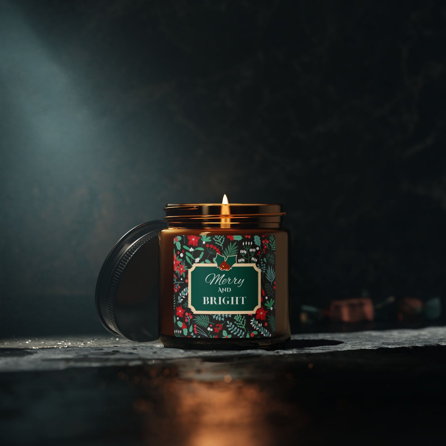 Merry and Bright Scented Soy Candle (Multi-Size, Amber Jar)