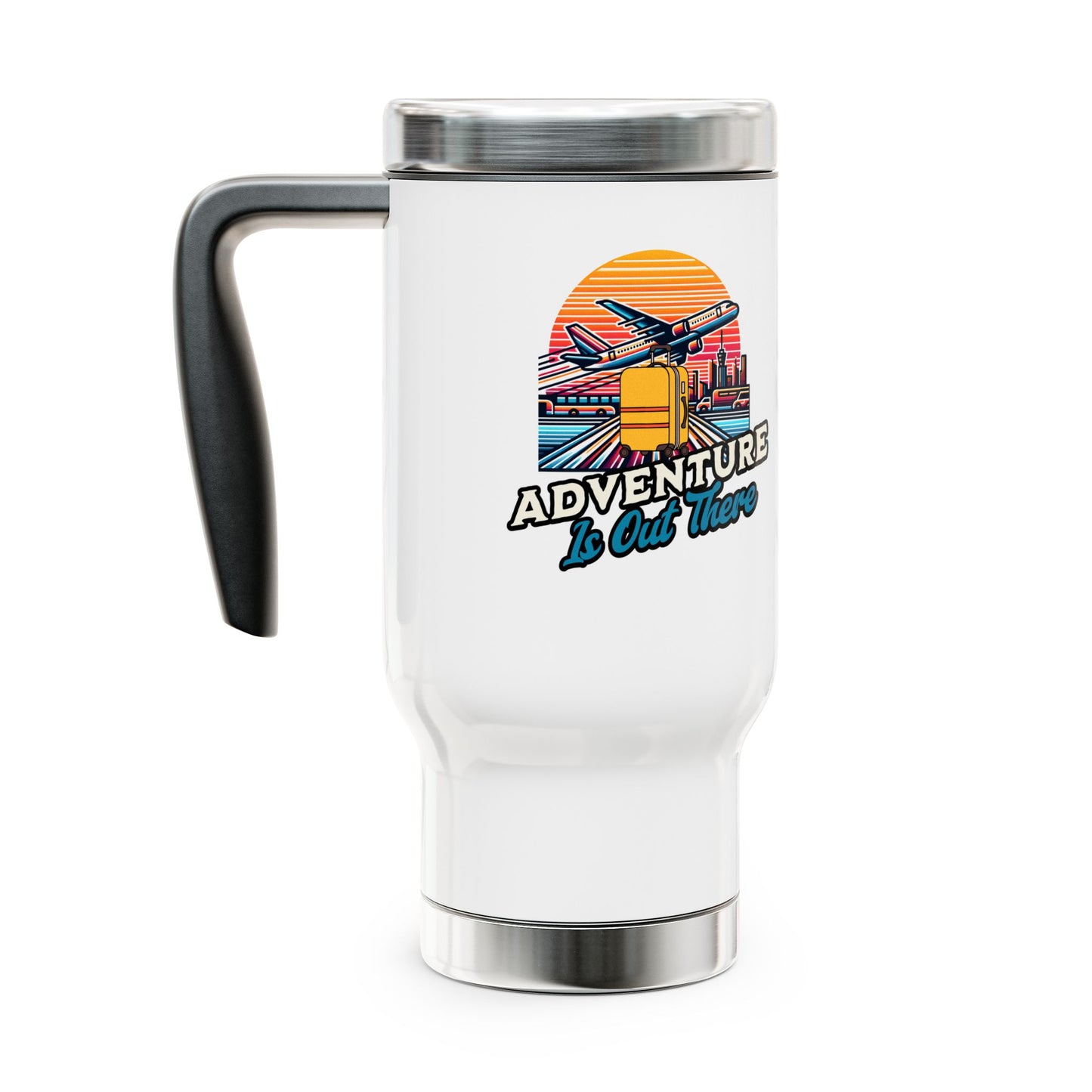 Adventure is Out There - Stainless Steel Travel Mug with Handle, 14oz
