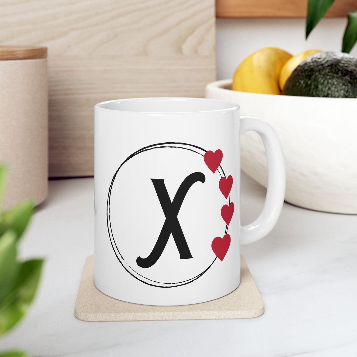 Letter "X" Monogram Heart Design Coffee Mug