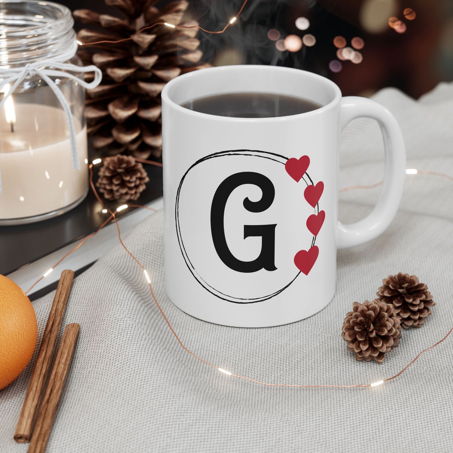 Letter "G" Monogram Heart Design Coffee Mug