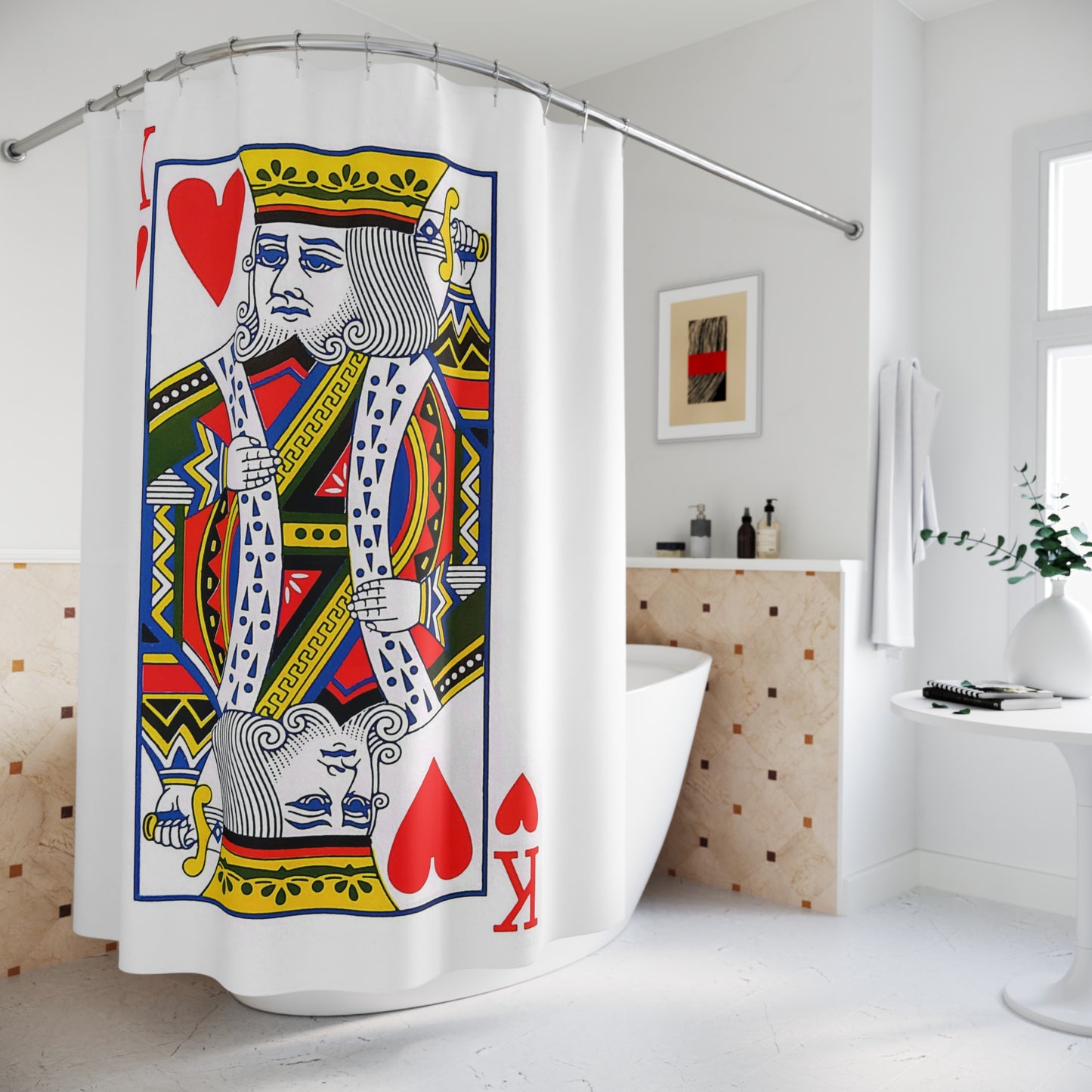 King of Hearts Playing Card - Shower Curtain - White