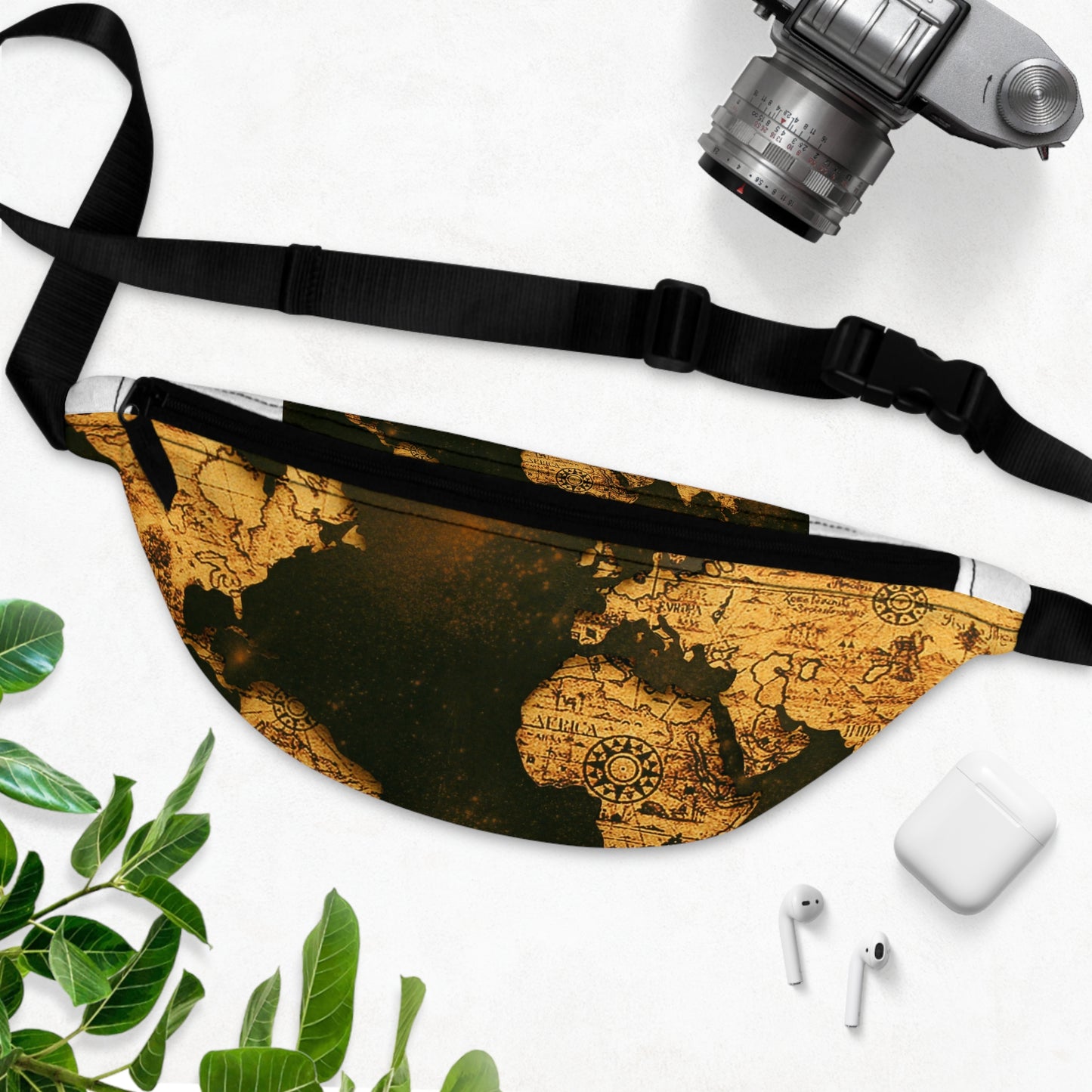 Brown World Map Fanny Pack