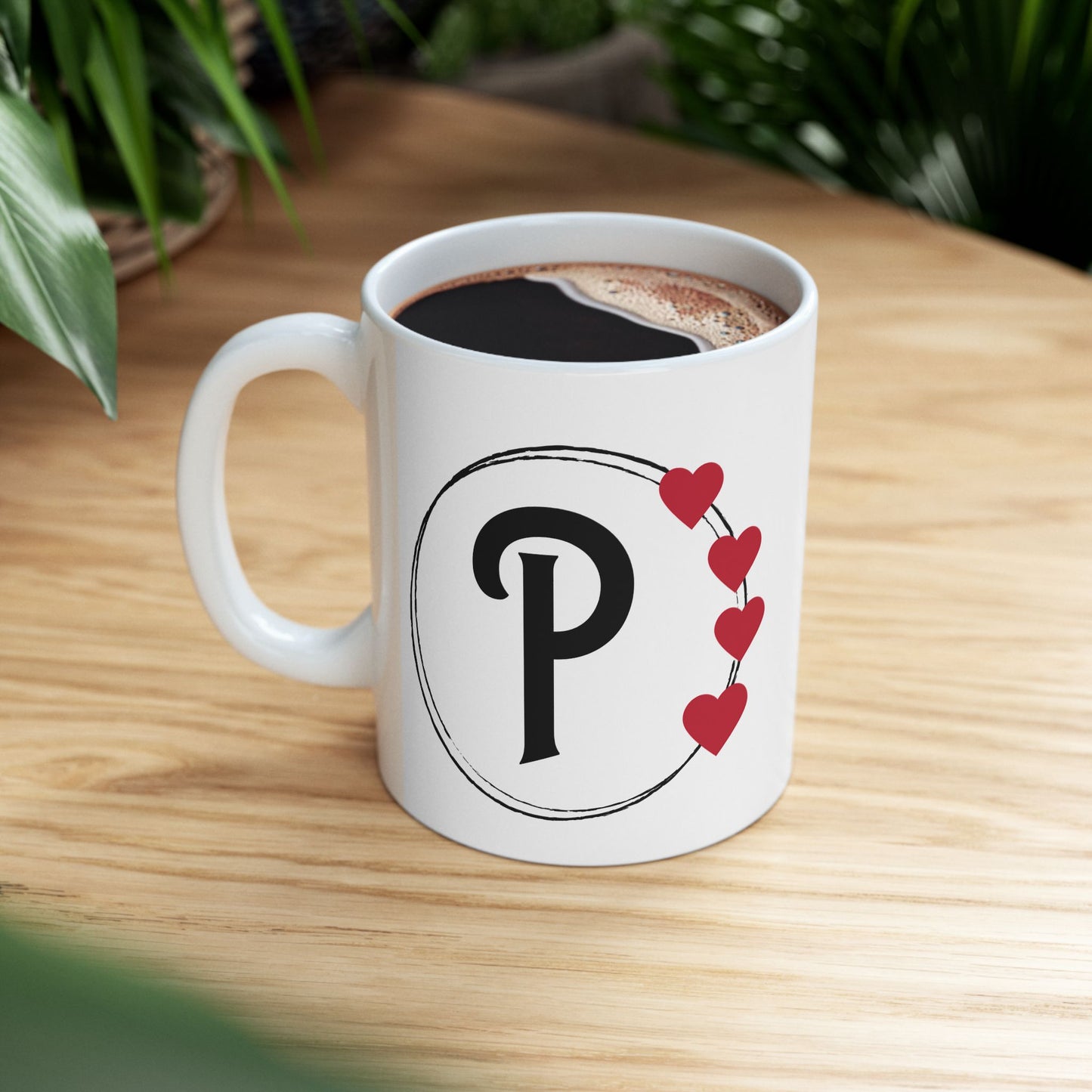 Letter "P" Monogram Heart Design Coffee Mug