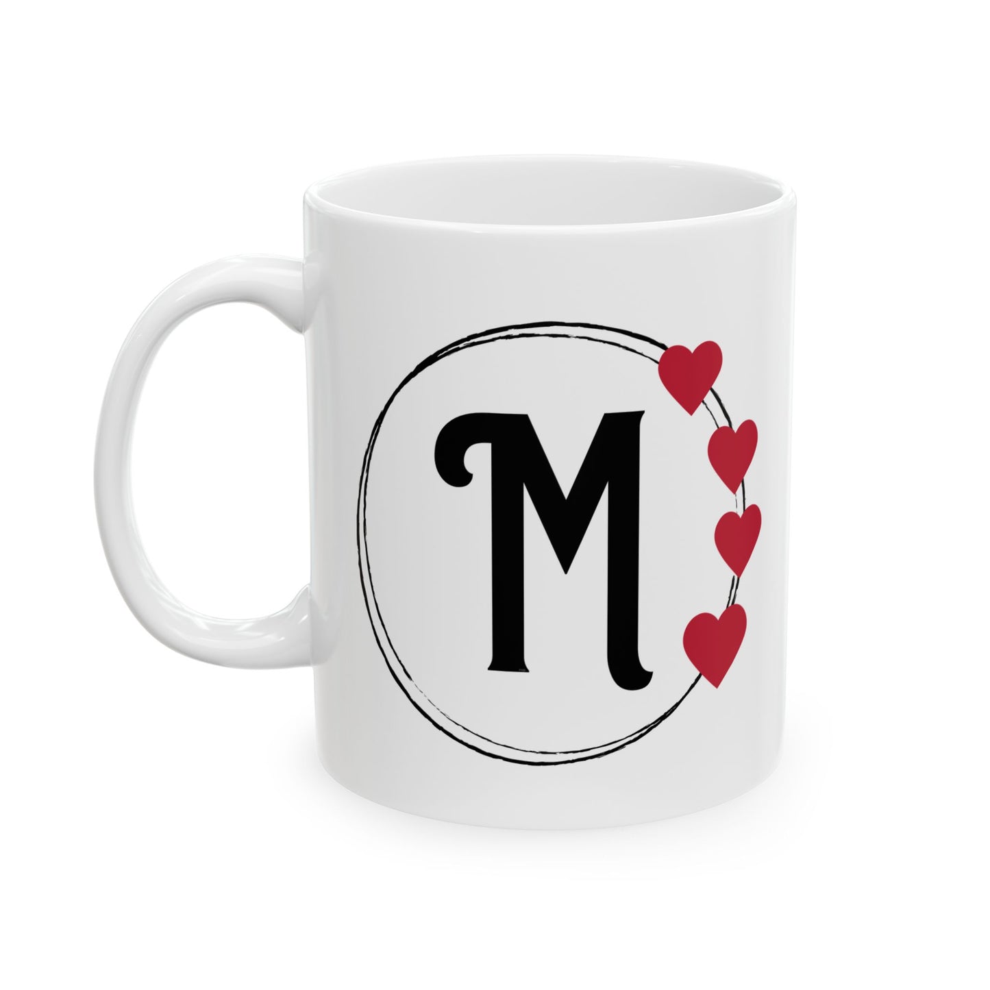 Letter "M" Monogram Heart Design Coffee Mug