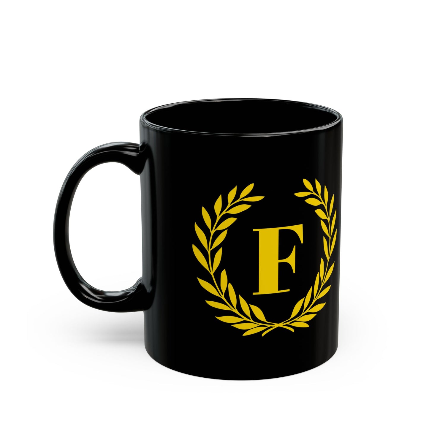 Elegant Letter "F" Laurel Monogram Black Coffee Mug