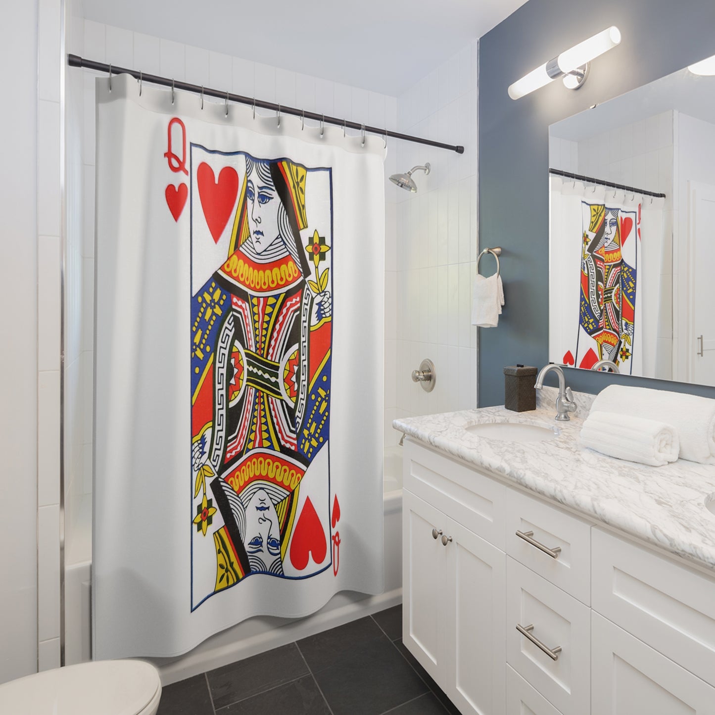 Queen of Hearts Playing Card - Shower Curtain - White