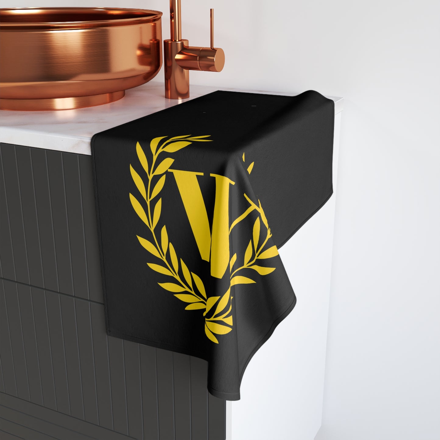 Elegant letter "W" Gold Laurel Monogram Hand Towel