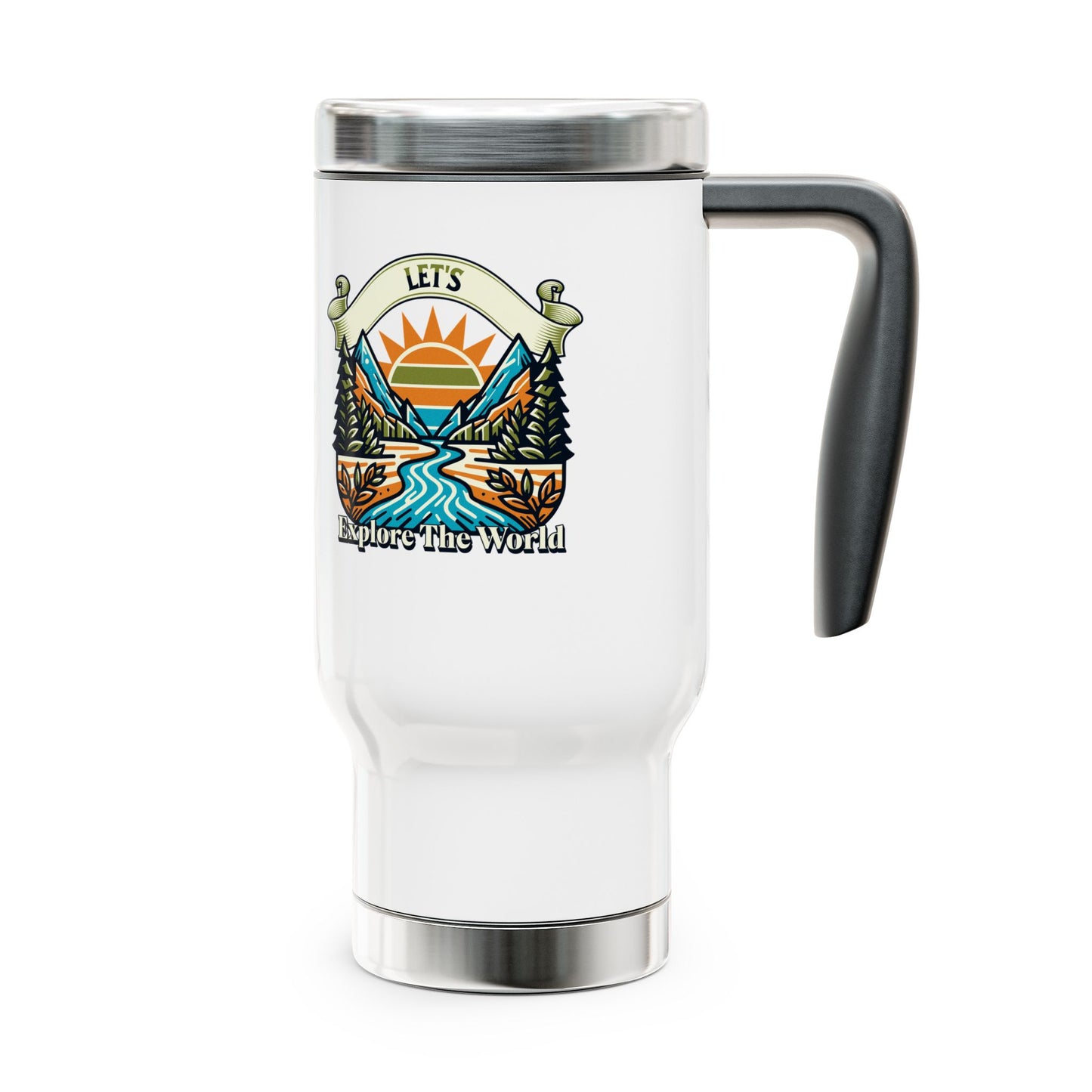 Let's Explore the World - Steel Travel Mug with Handle, 14oz