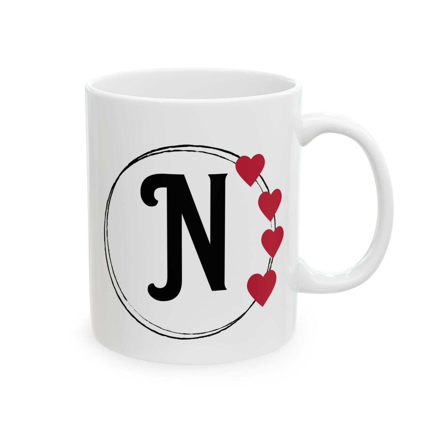 Letter "N" Monogram Heart Design Coffee Mug