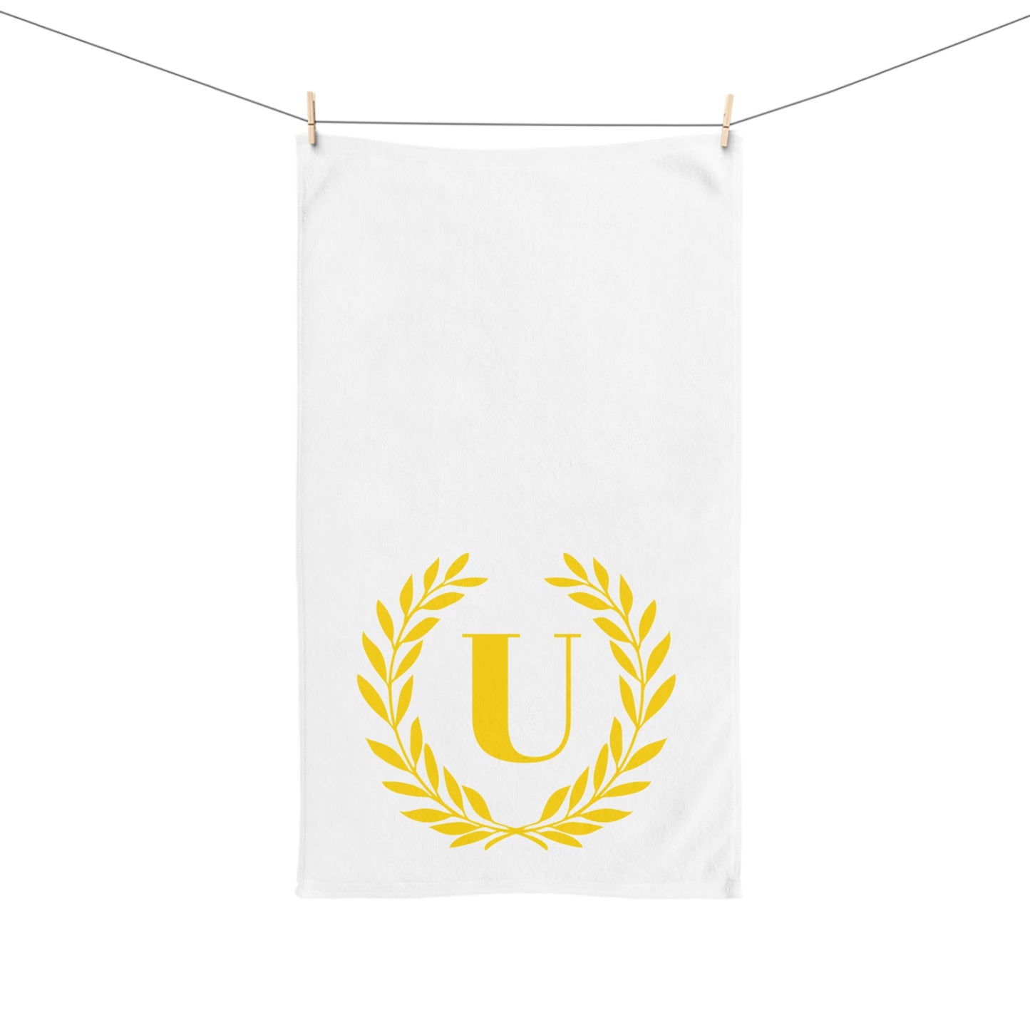 Elegant letter "U" Gold Laurel Monogram White Hand Towel