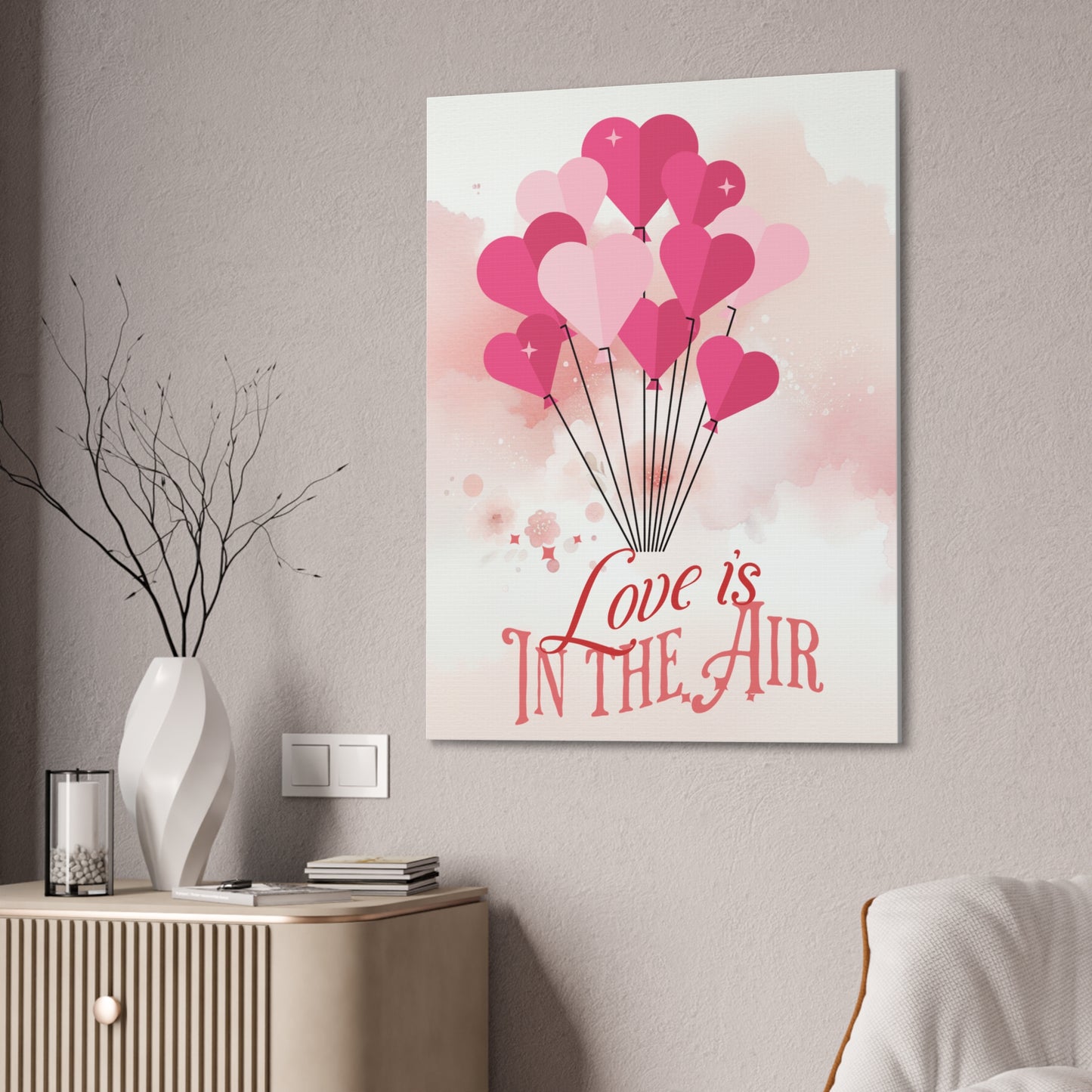 Love is in The Air - Romantic Canvas Wall Art Stretched, 0.75"
