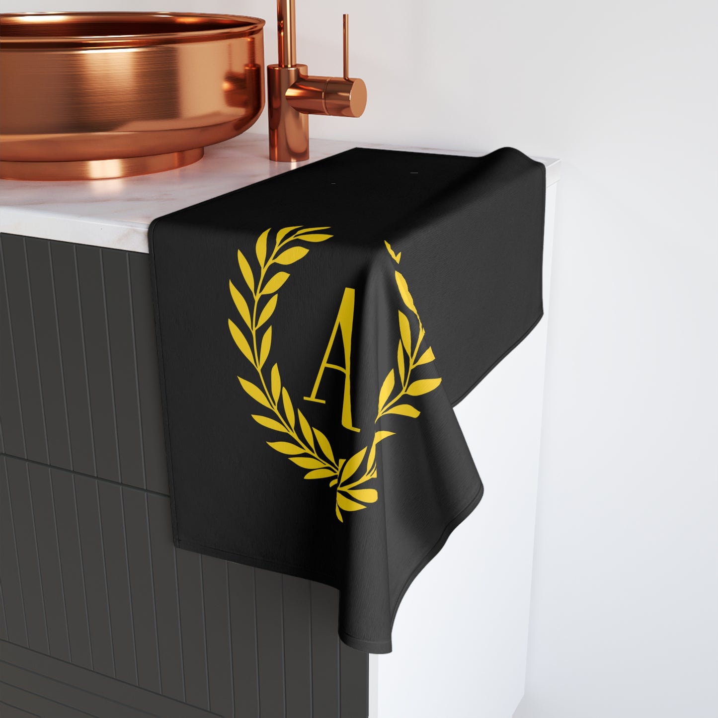 Elegant letter "A" Gold Laurel Monogram Hand Towel