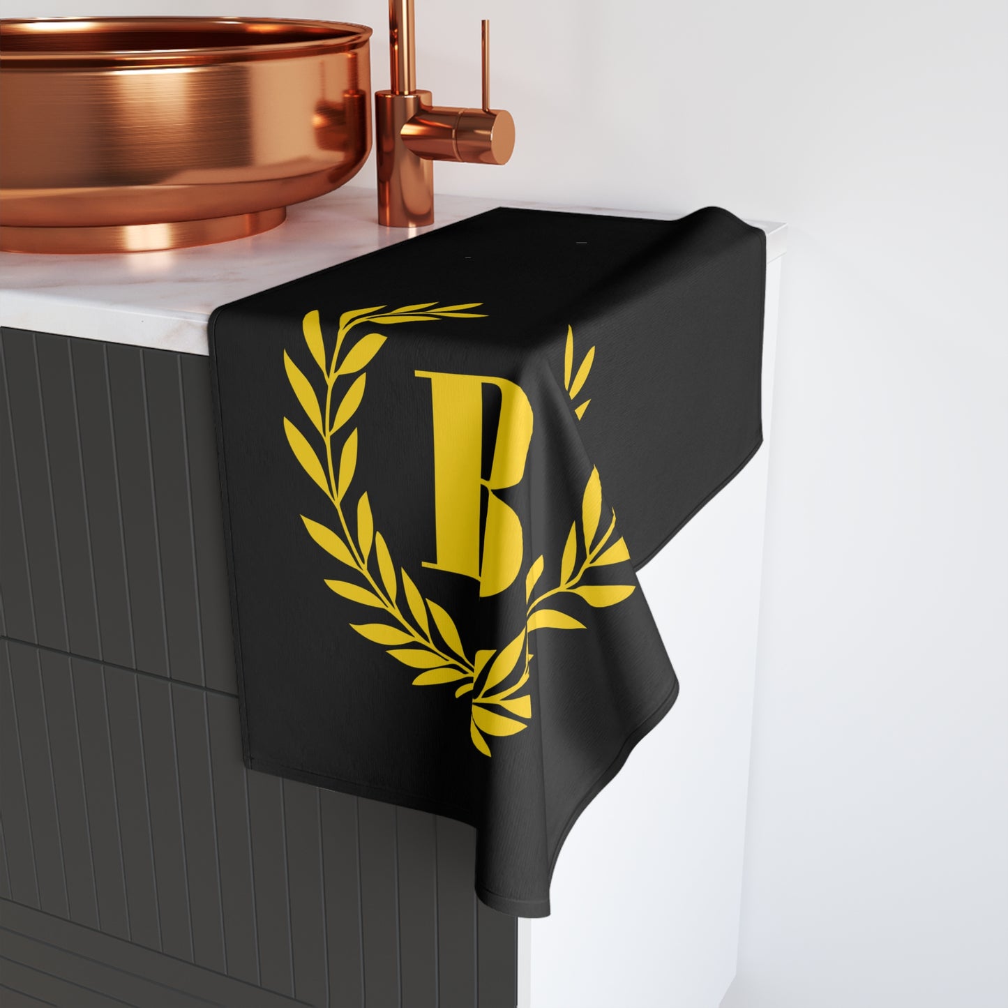 Elegant letter "B" Gold Laurel Monogram Hand Towel