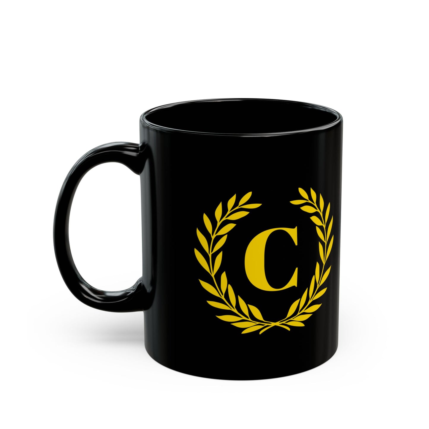 Elegant Letter "C" Laurel Monogram Black Coffee Mug