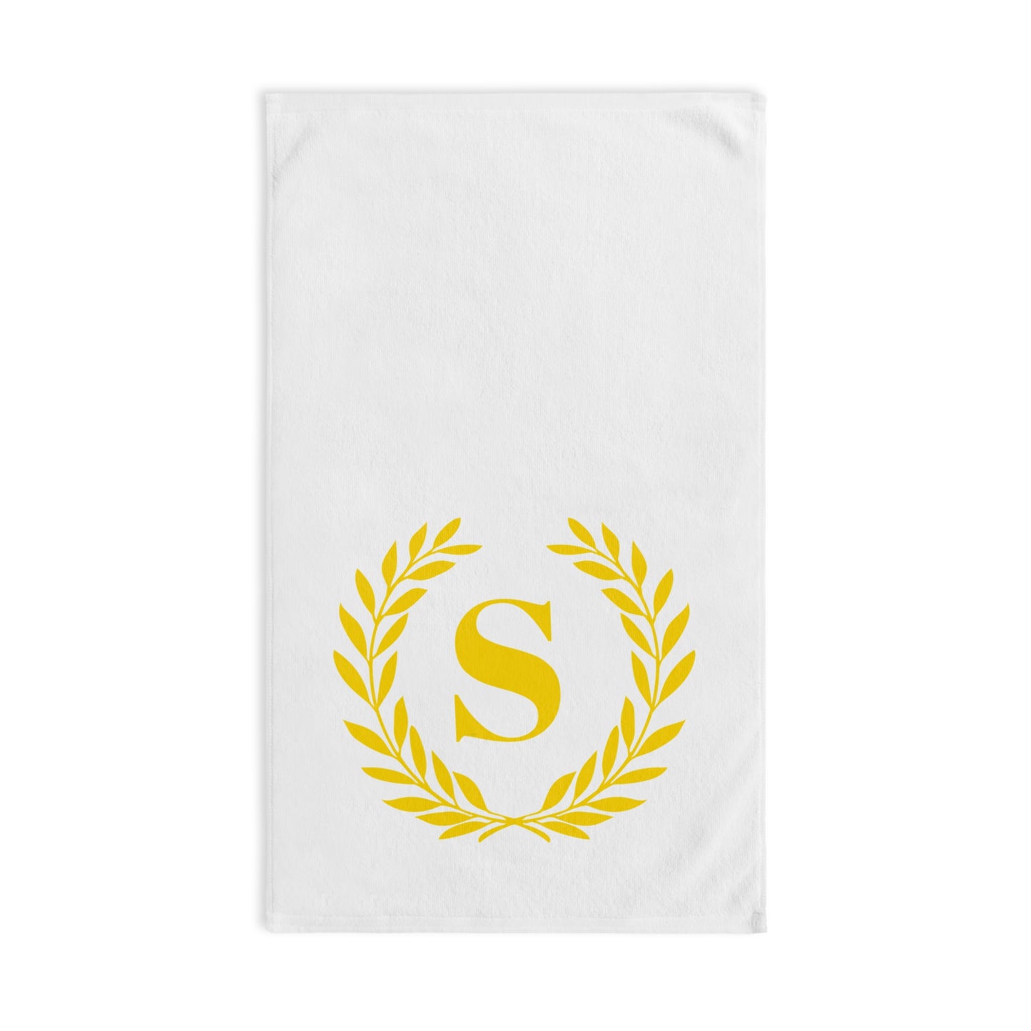 Elegant letter "S" Gold Laurel Monogram White Hand Towel