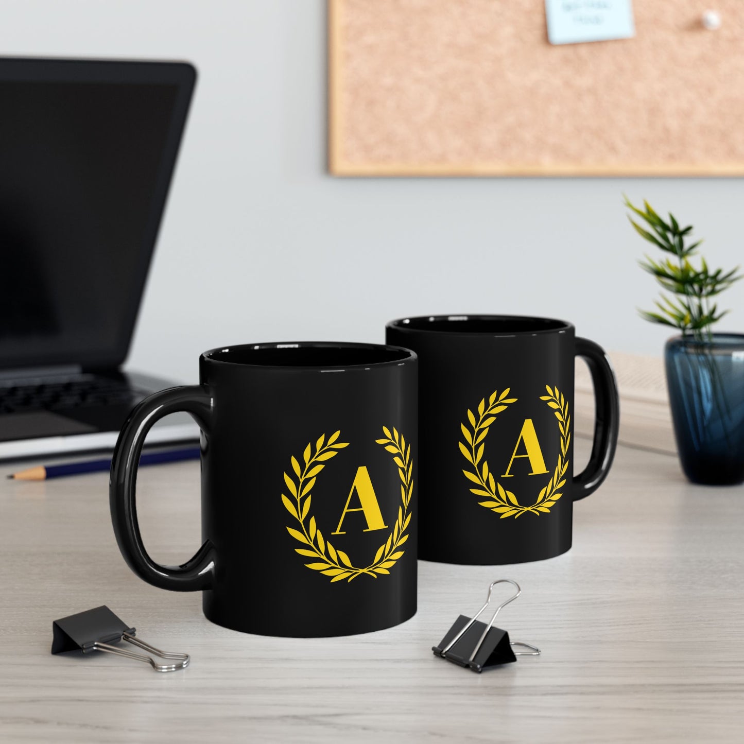 Elegant Letter "A" Laurel Monogram Black Coffee Mug