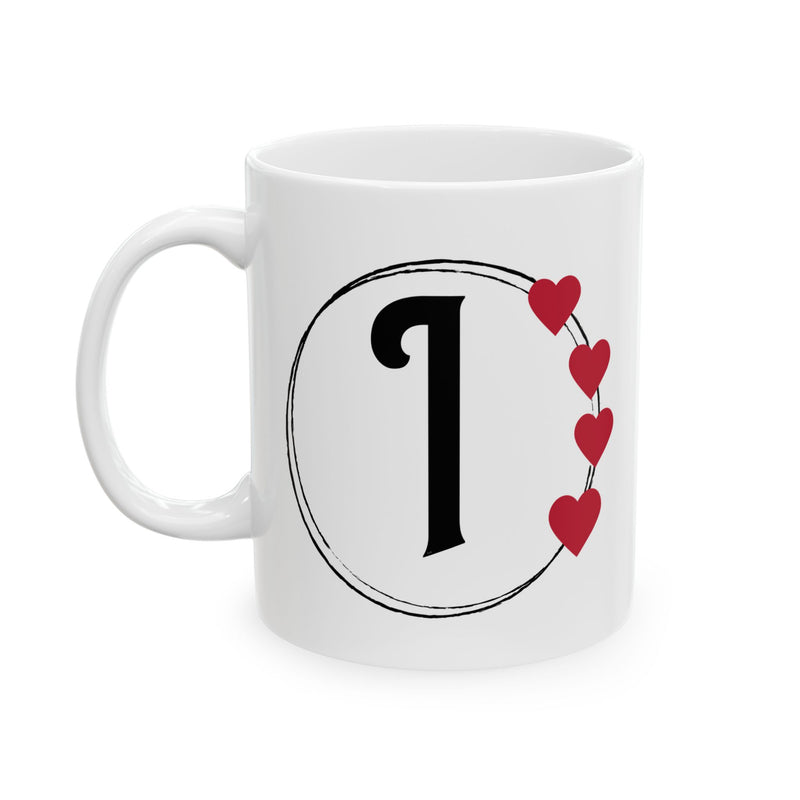 Letter "I" Monogram Heart Design Coffee Mug