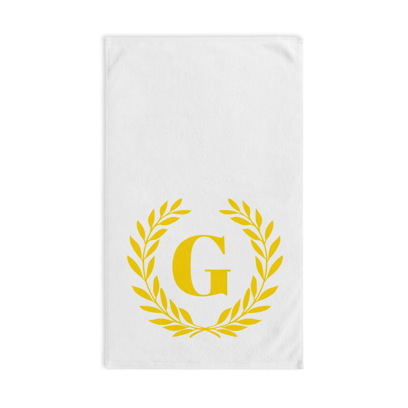 Elegant letter "G" Gold Laurel Monogram White Hand Towel