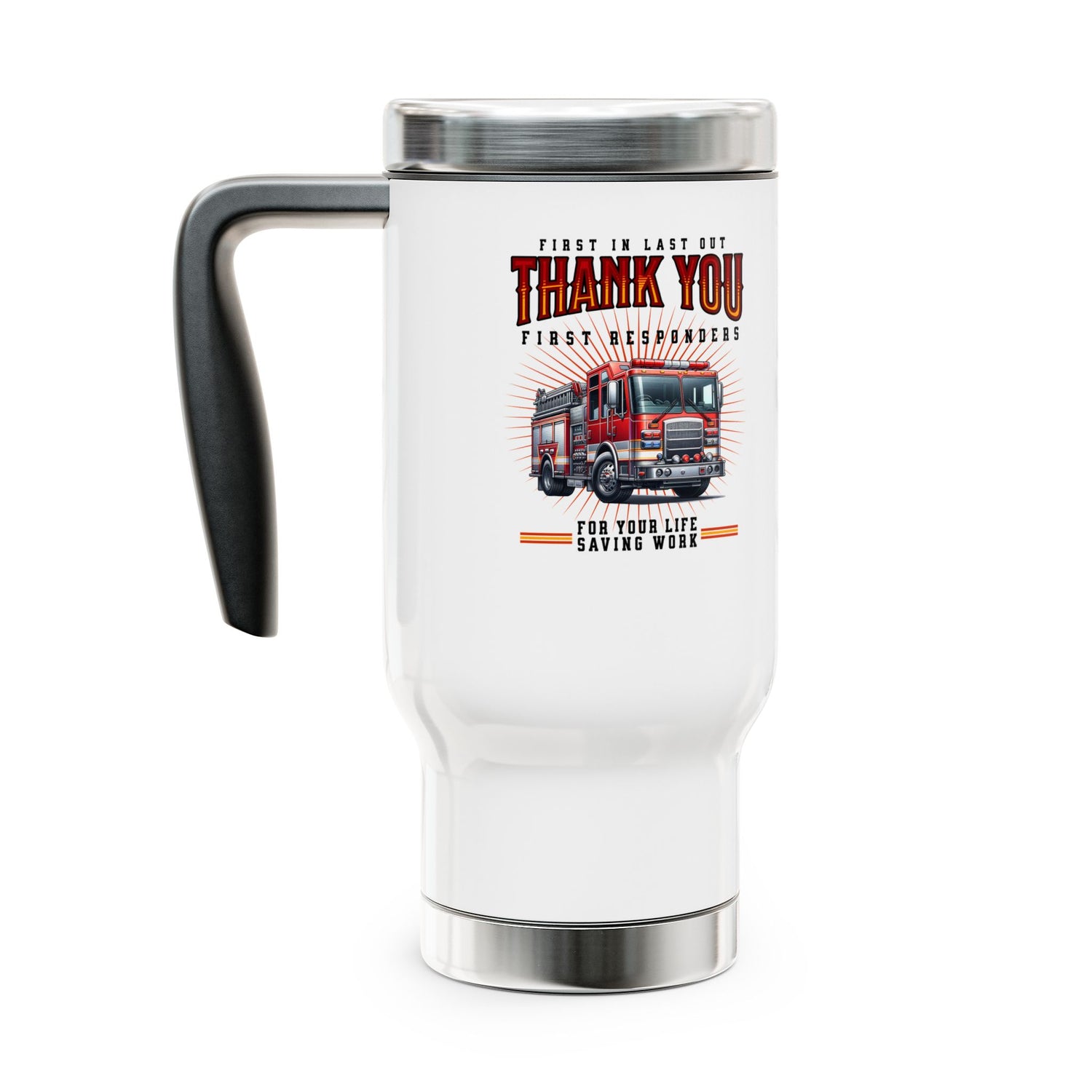 Thank You First Responders Stainless Steel Travel Mug with Handle, 14oz